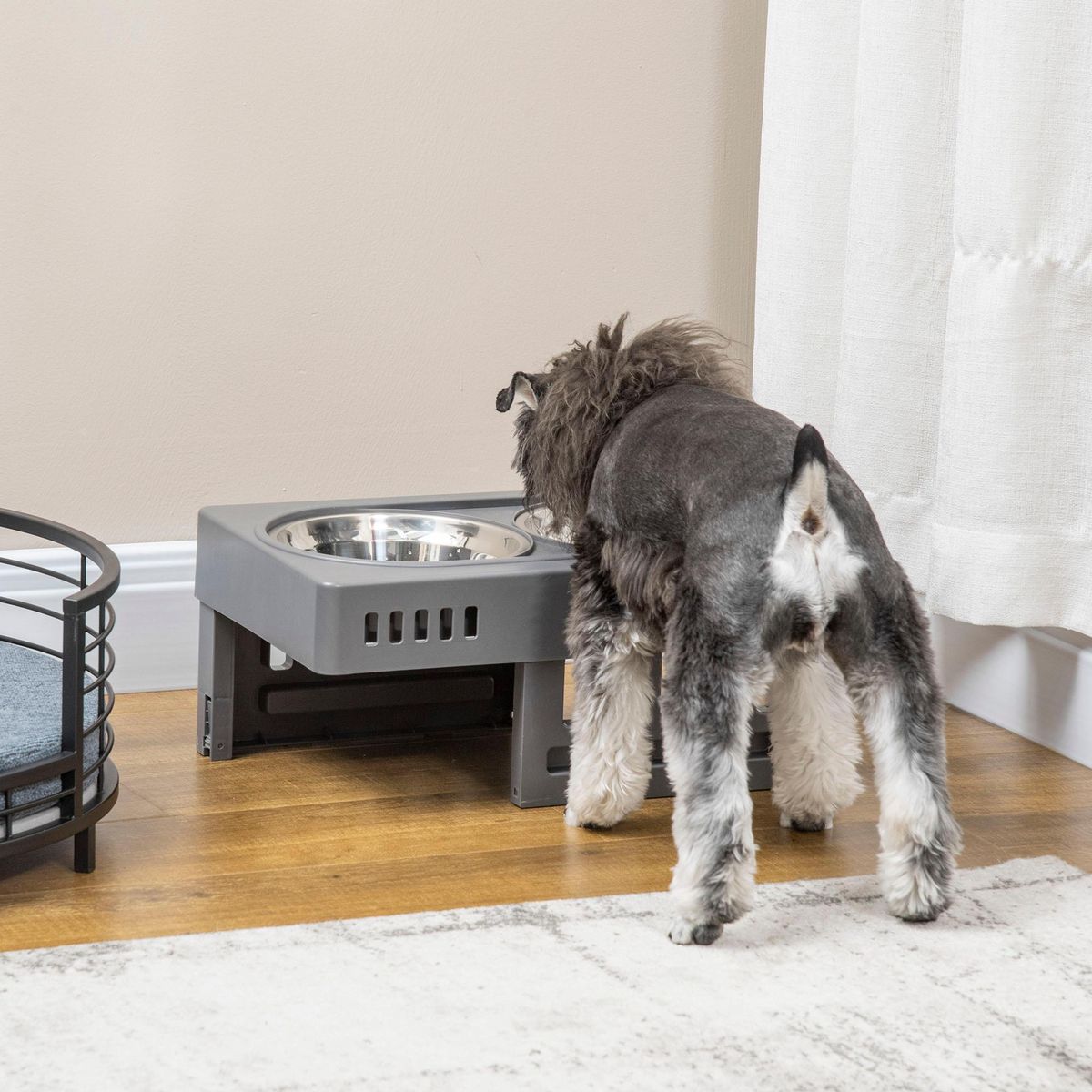 PAWHUT Gamelle double chien porte-gamelles surélevé pliable hauteur réglable 8/19/28 cm 2 gamelles acier inox. incluses gris