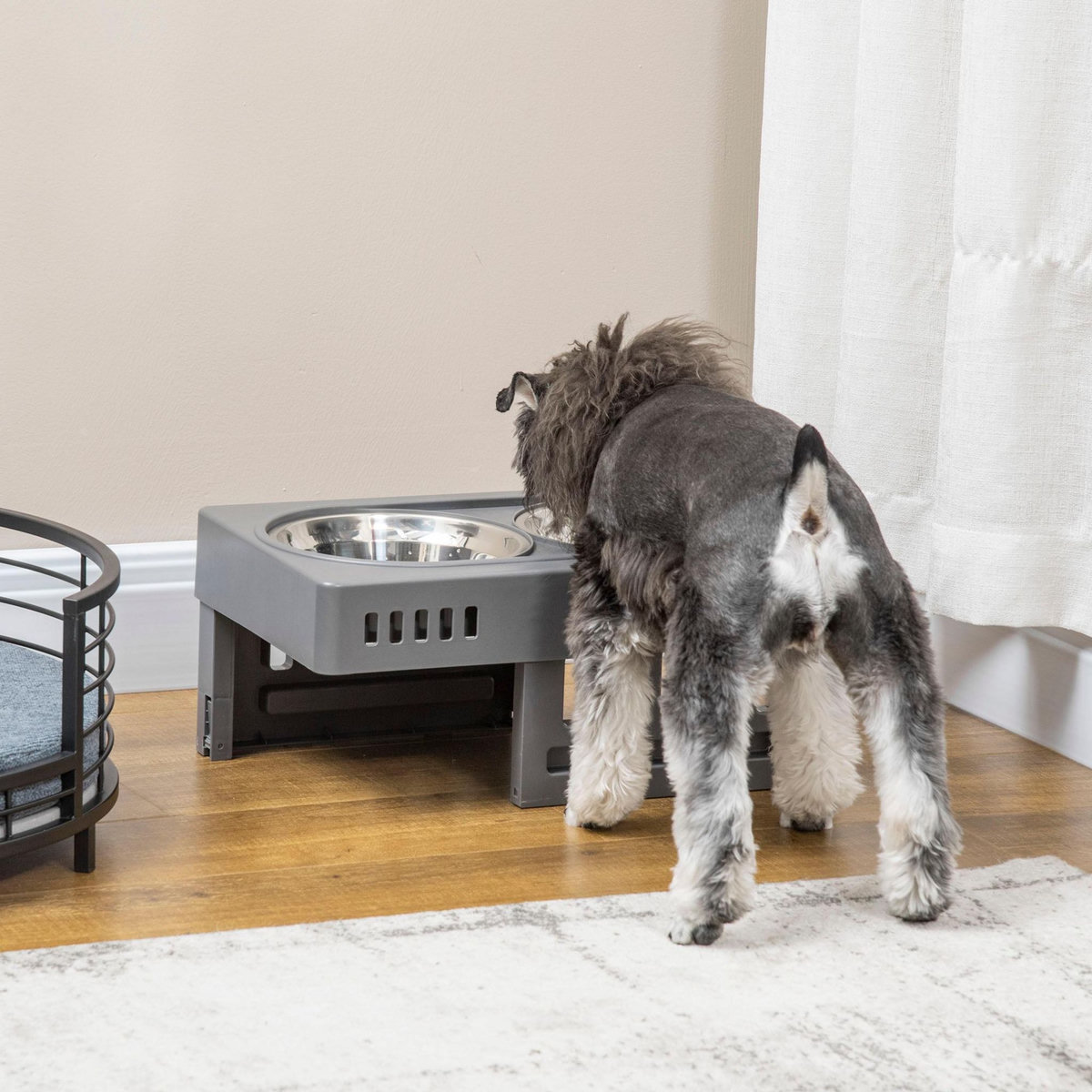 PAWHUT Gamelle double chien porte-gamelles surélevé pliable hauteur réglable 8/19/28 cm 2 gamelles acier inox. incluses gris