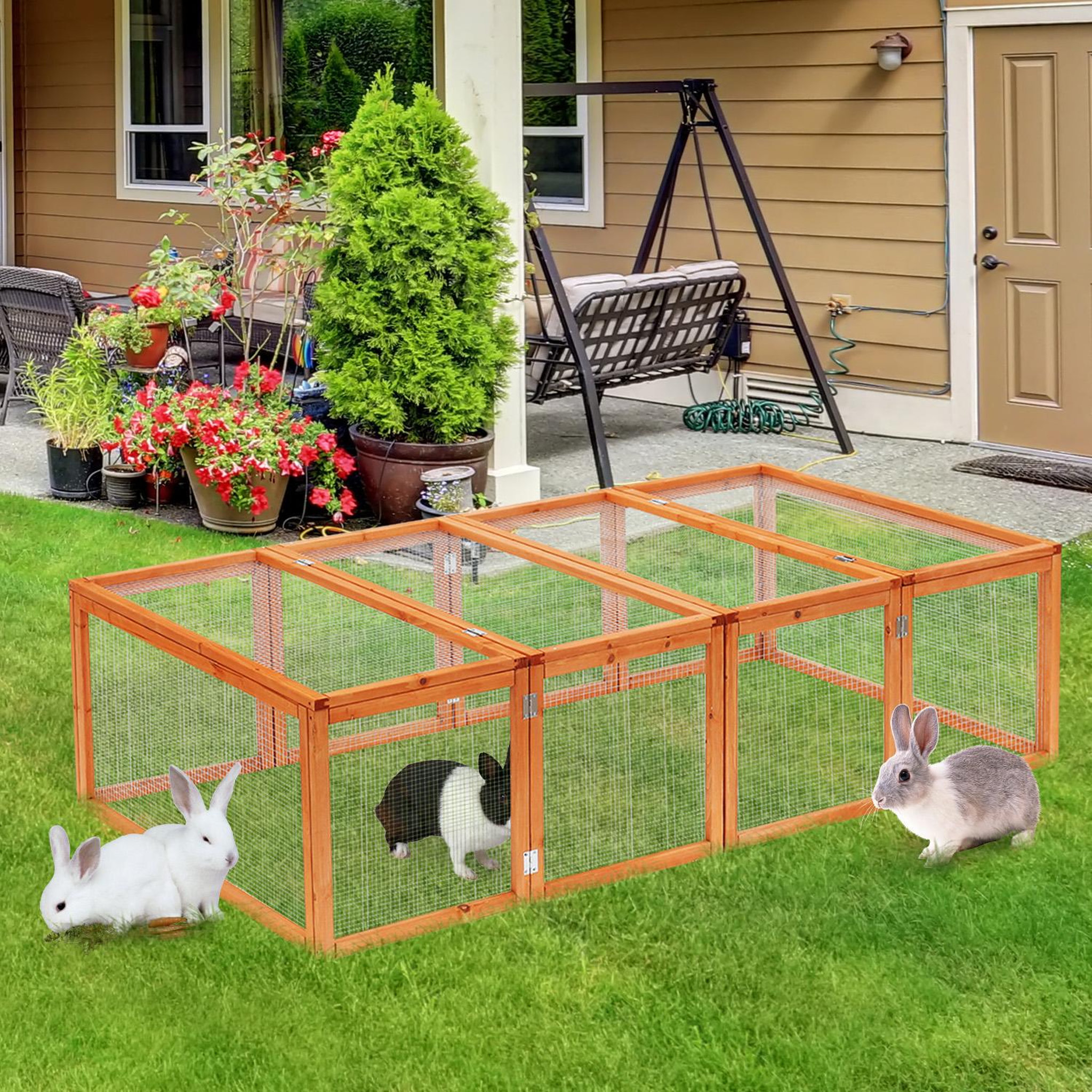 Voir la diapositive 2 : PAWHUT Clapier cage à lapins extérieur intérieur 2 portes supérieures 181l x 100l x 48h cm bois massif pin