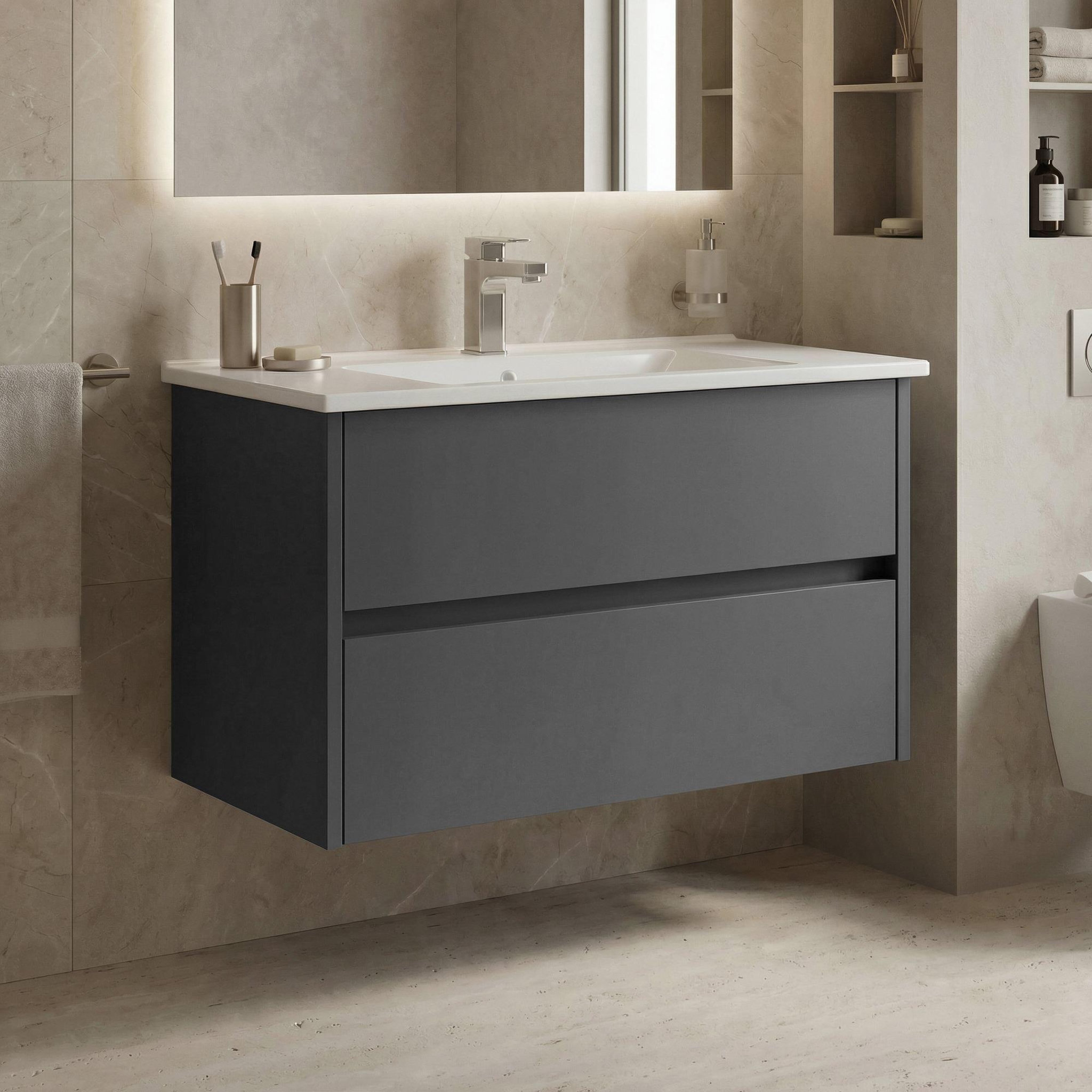 Voir la diapositive 2 : Habitat et Jardin Meuble vasque  side 85 v2  - 85 x 45 x 52 cm - matte anthracite