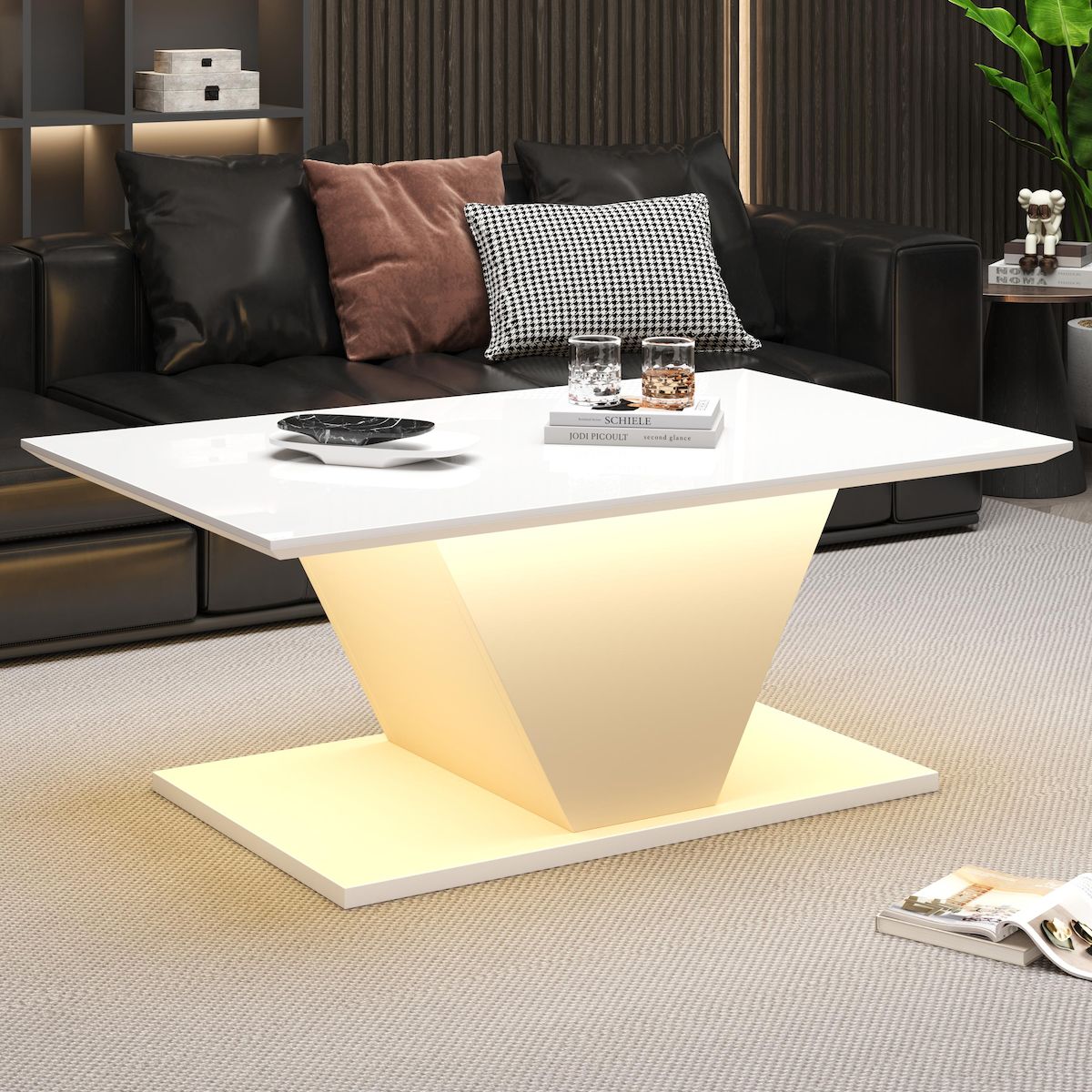 MERAX Table basse rectangulaire blanc - 50x100 cm led panneau de particules