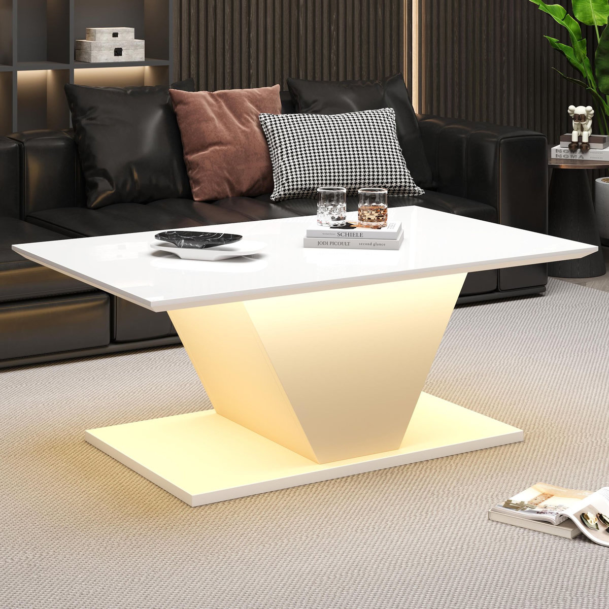 MERAX Table basse rectangulaire blanc - 50x100 cm led panneau de particules
