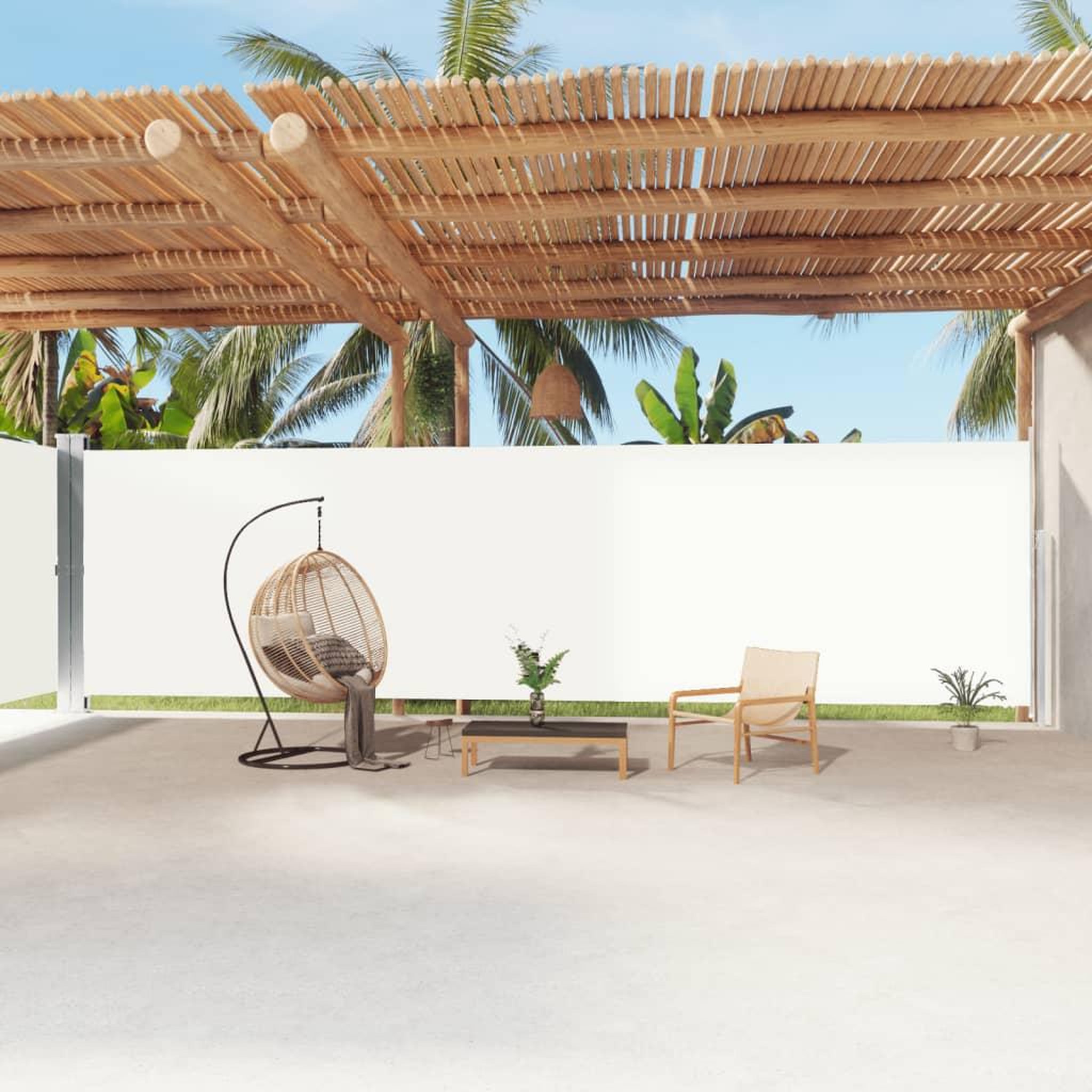Voir la diapositive 1 : VIDAXL Auvent lateral retractable Creme 220x1200 cm