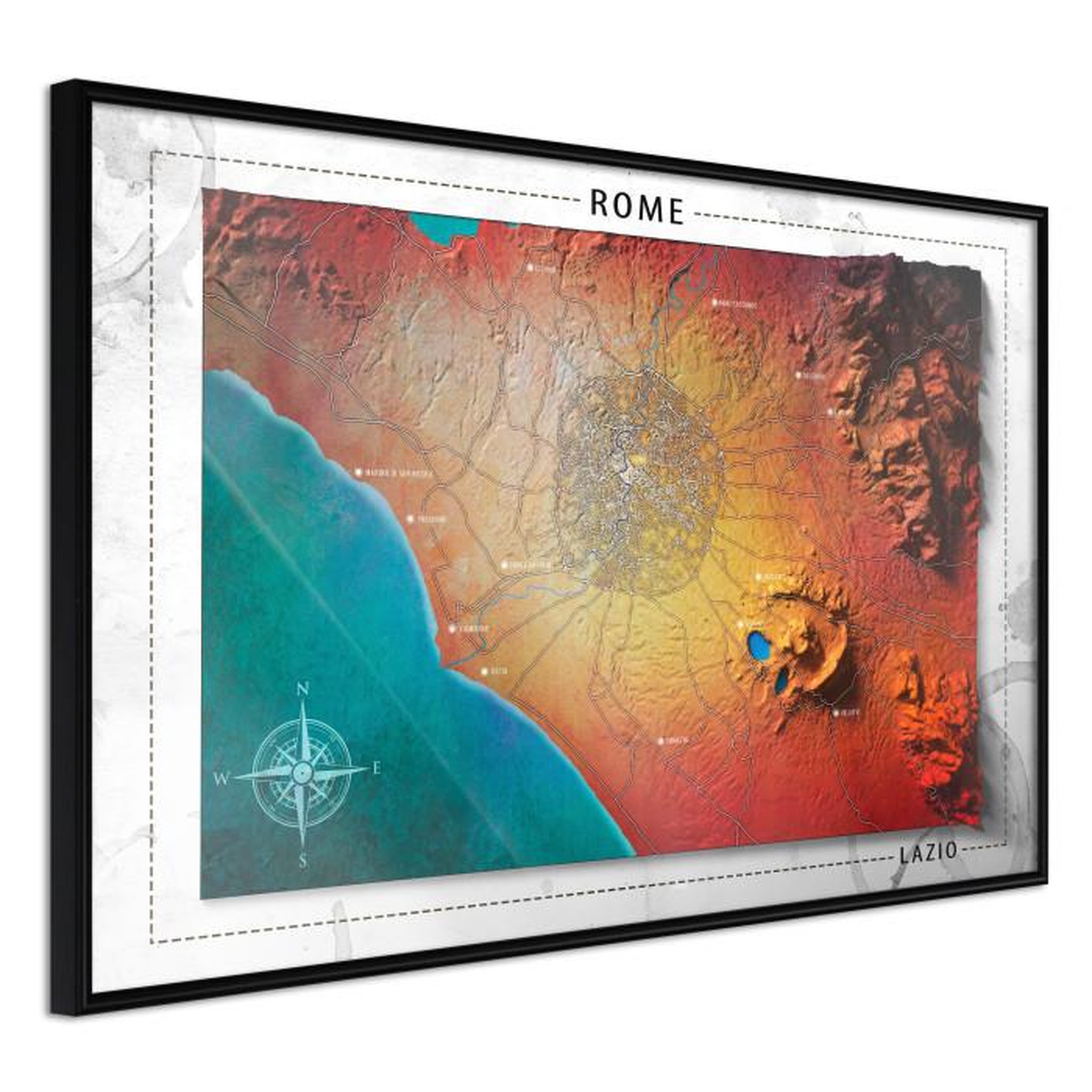 Paris Prix Affiche Murale Encadrée  Raised Relief Map Rome. Coloris disponibles : Noir, Jaune