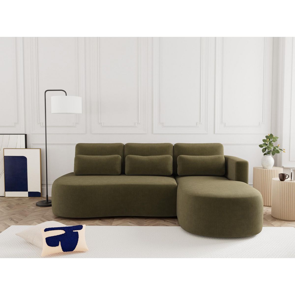 LISA DESIGN Mahina - canapé d'angle droit 4 places convertible avec coffre en velours côtelé