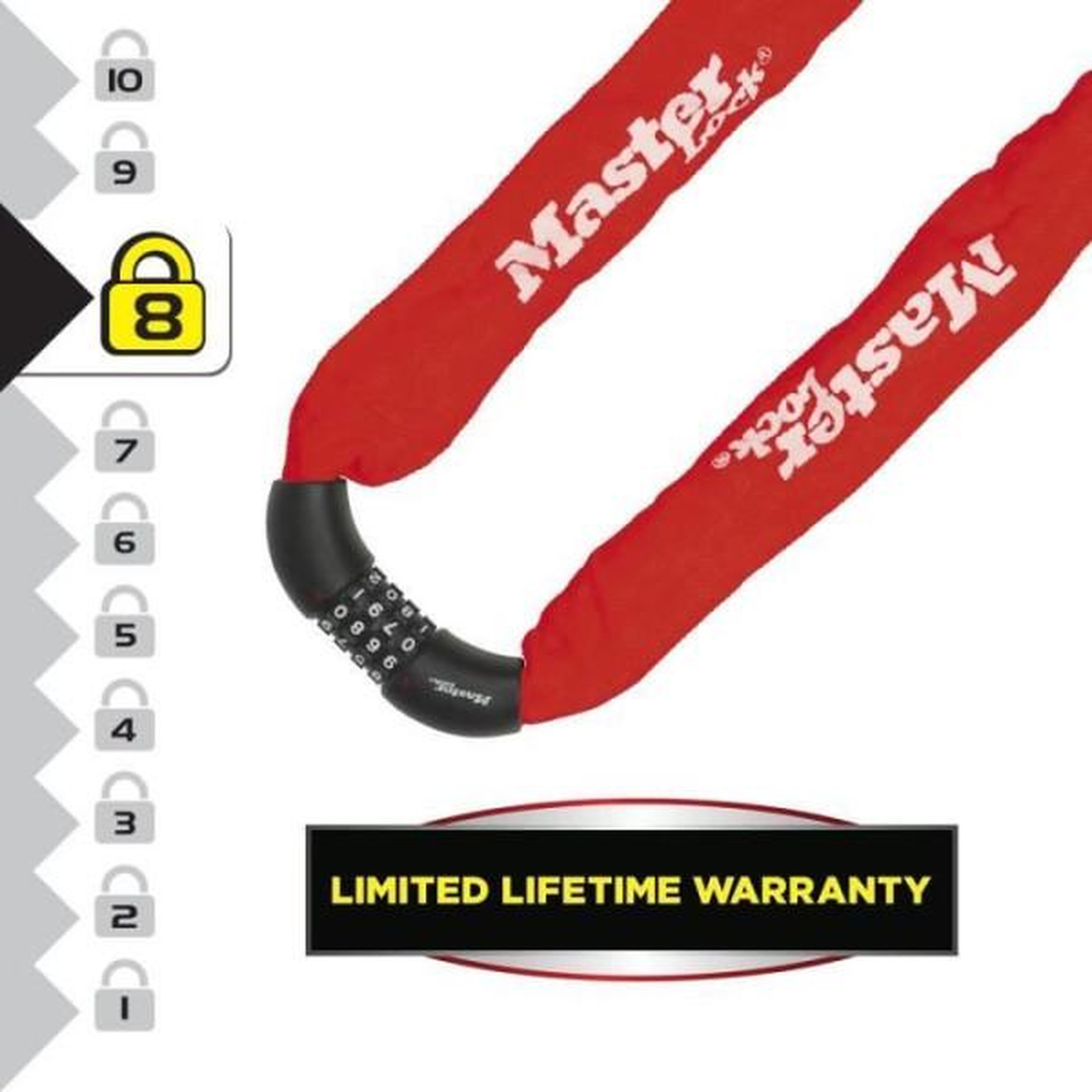 Voir la diapositive 4 : Master lock MASTER LOCK Chaîne Antivol Vélo [Combinaison] [90 cm Chaîne] [Rouge] 8392EURDPROCOLR