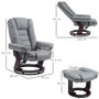 Voir la diapositive 3 : HOMCOM Fauteuil de relaxation inclinable pivotant avec repose-pied PU gris