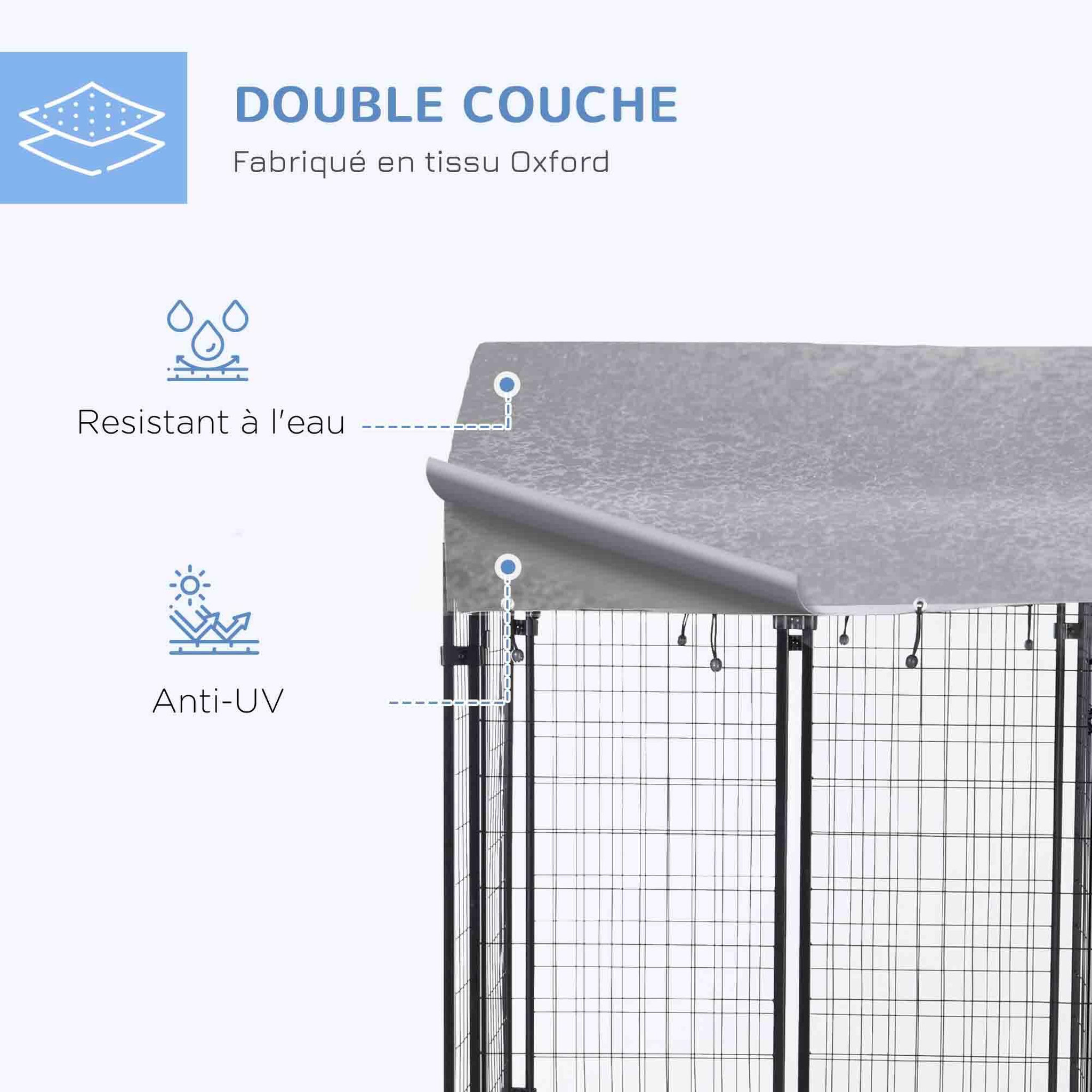 Voir la diapositive 4 : PAWHUT Chenil cage enclos chien entièrement couvert - porte verrouillable - 120 x 120 x 138cm - gris métal noir