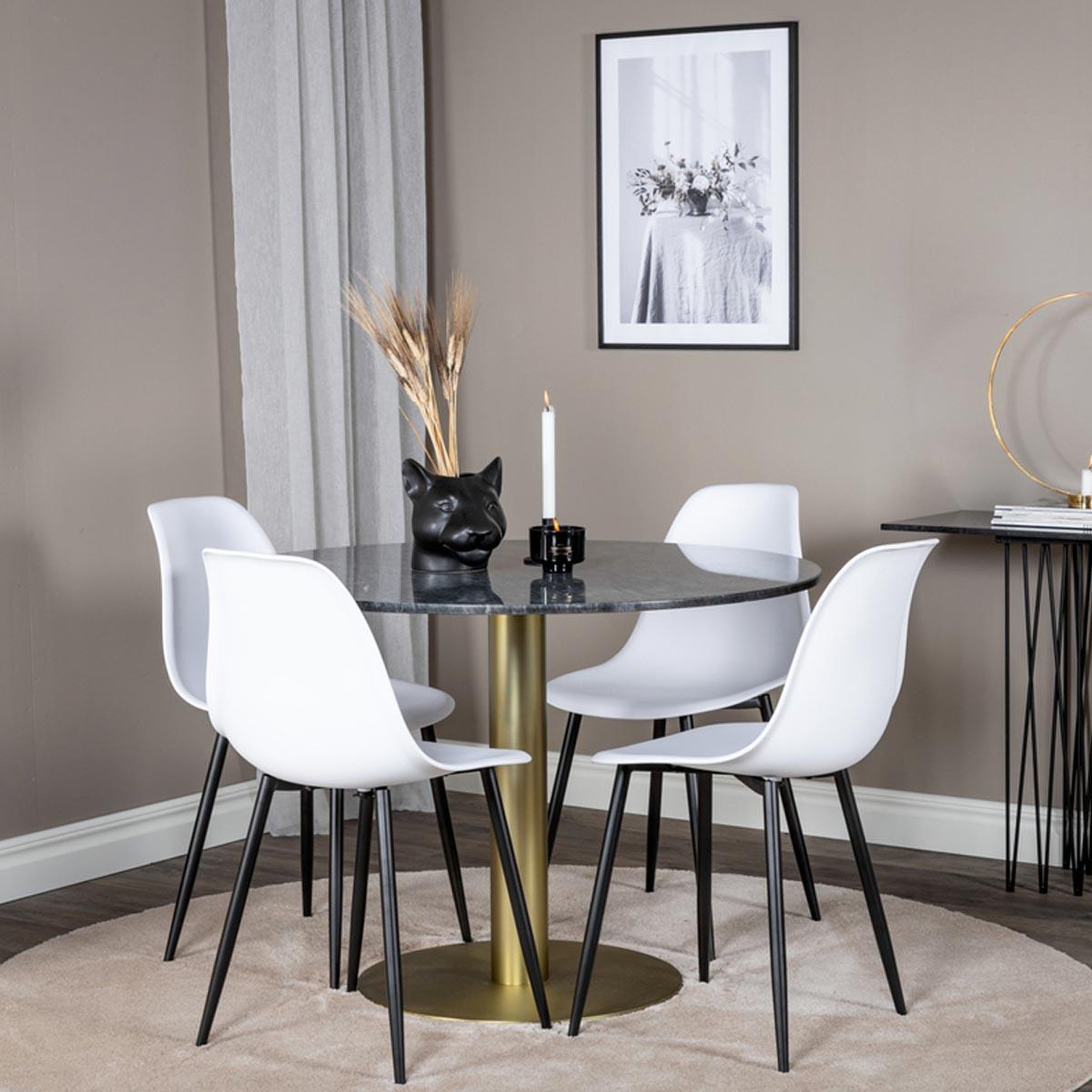 Voir la diapositive 4 : Paris Prix Ensemble table à manger & 4 chaises  estelle & polar  106cm gris foncé & blanc