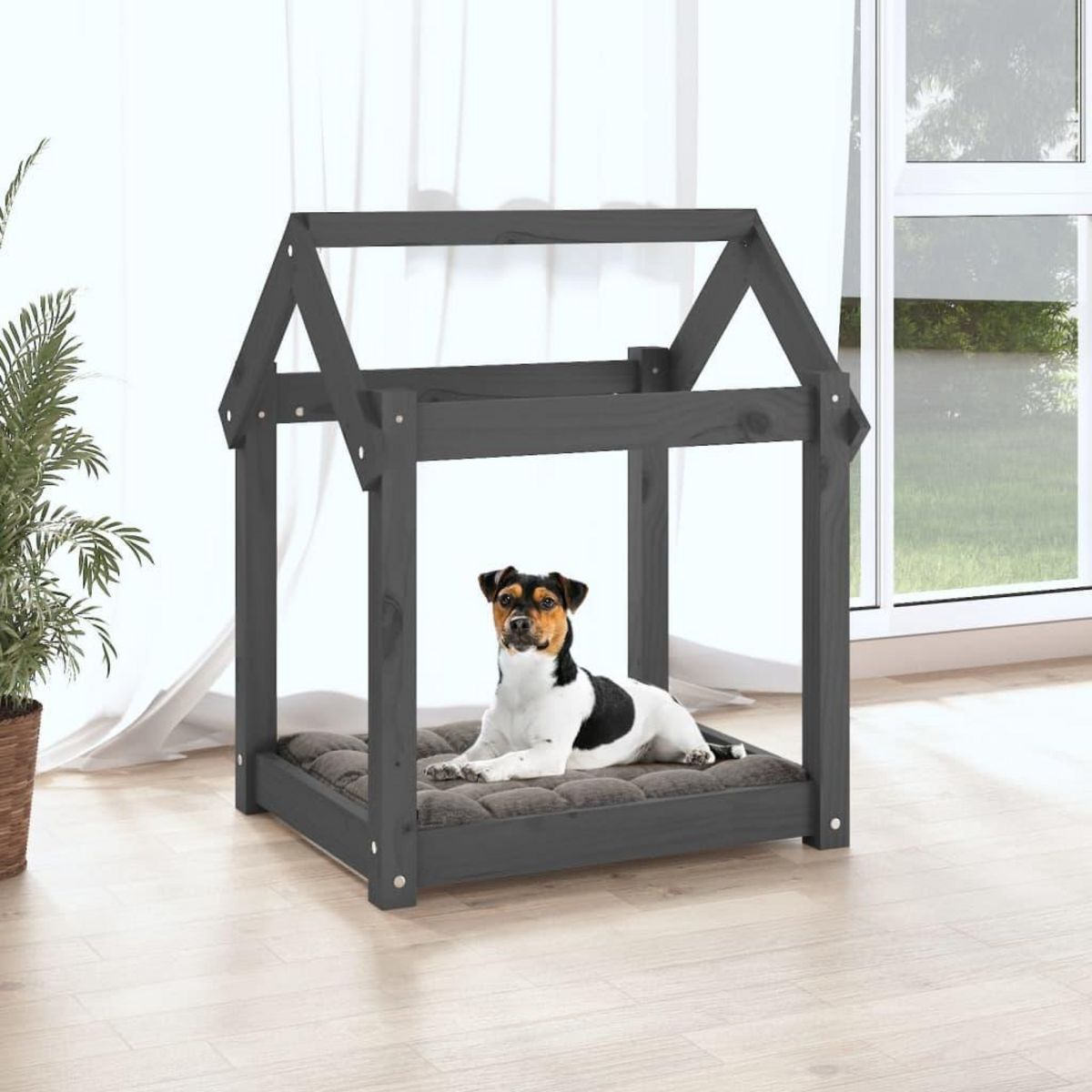 VIDAXL Lit pour chien Gris 61x50x70 cm Bois de pin solide