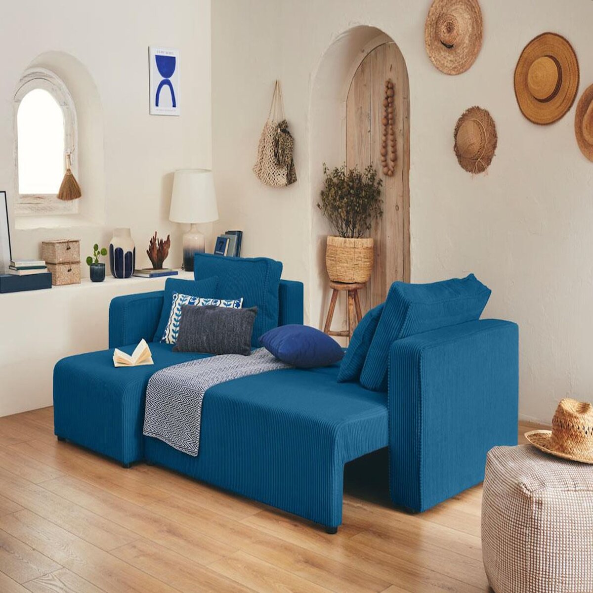 BEST MOBILIER Topaze - canapé d'angle réversible - 4 places - convertible avec coffre - en velours côtelé