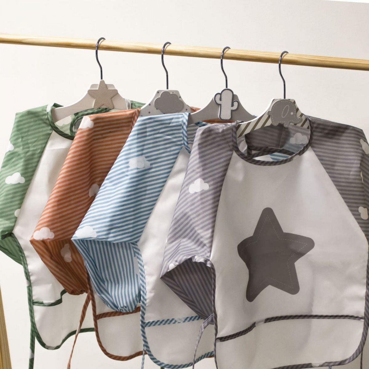 Monsieur Bébé Lot de 4 bavoirs pour bébé imperméables - Manches longues