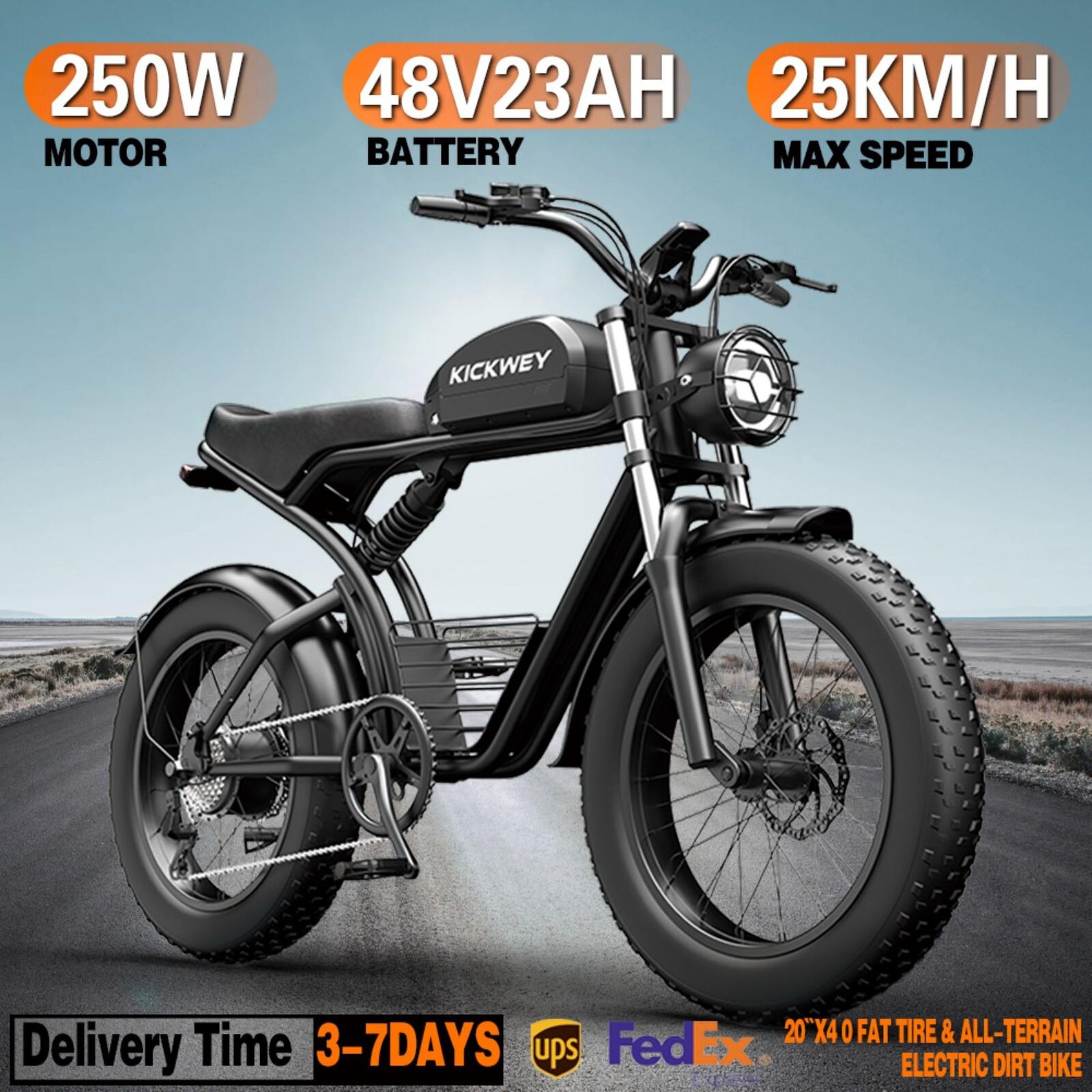 Voir la diapositive 6 : KICKWEY Vélo électrique kickwey k7 fat, 48 v 23 ah, grande autonomie, style cyclomoteur, noir