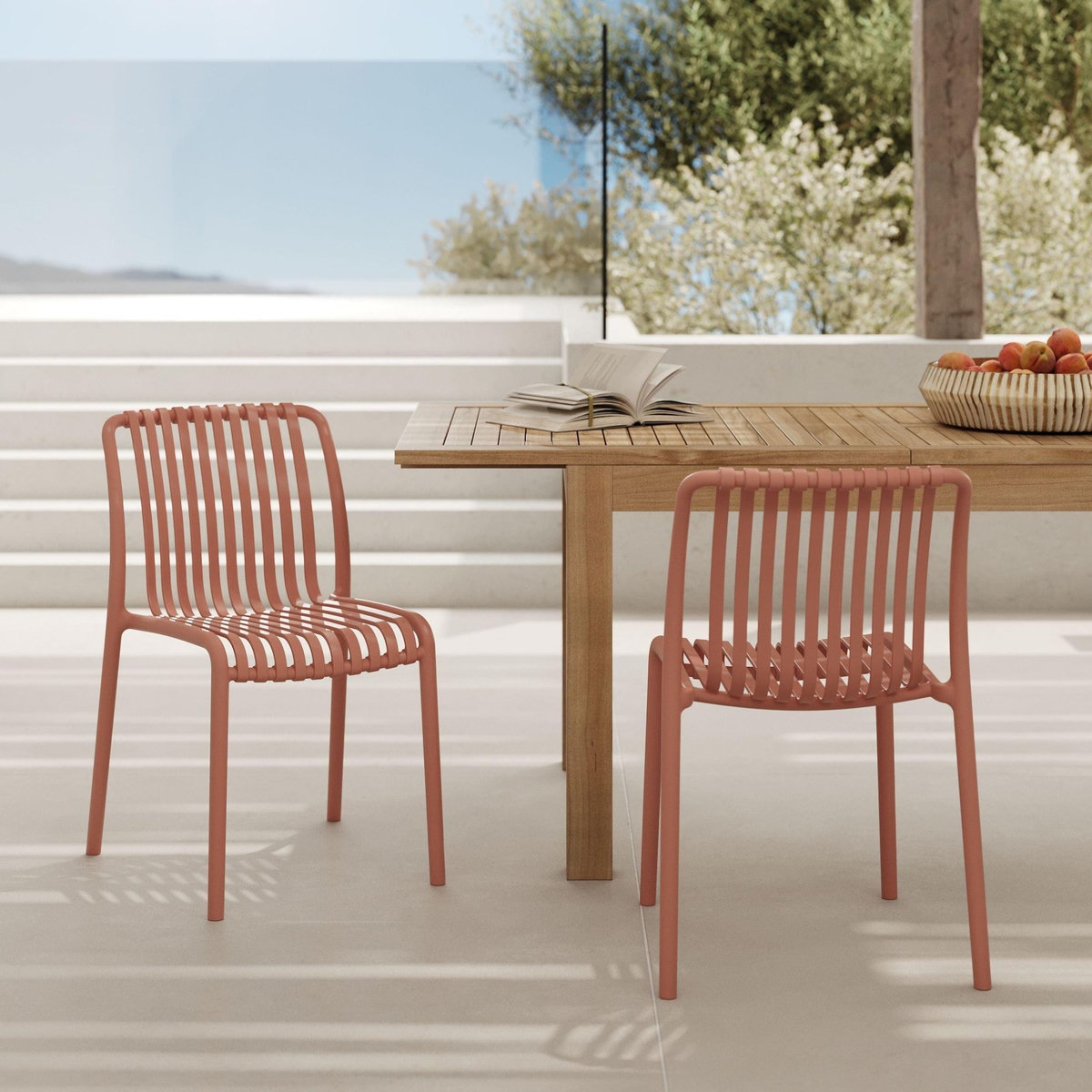 Rendez vous déco Lot de 2 chaises de jardin empilables en plastique terracotta-Duli