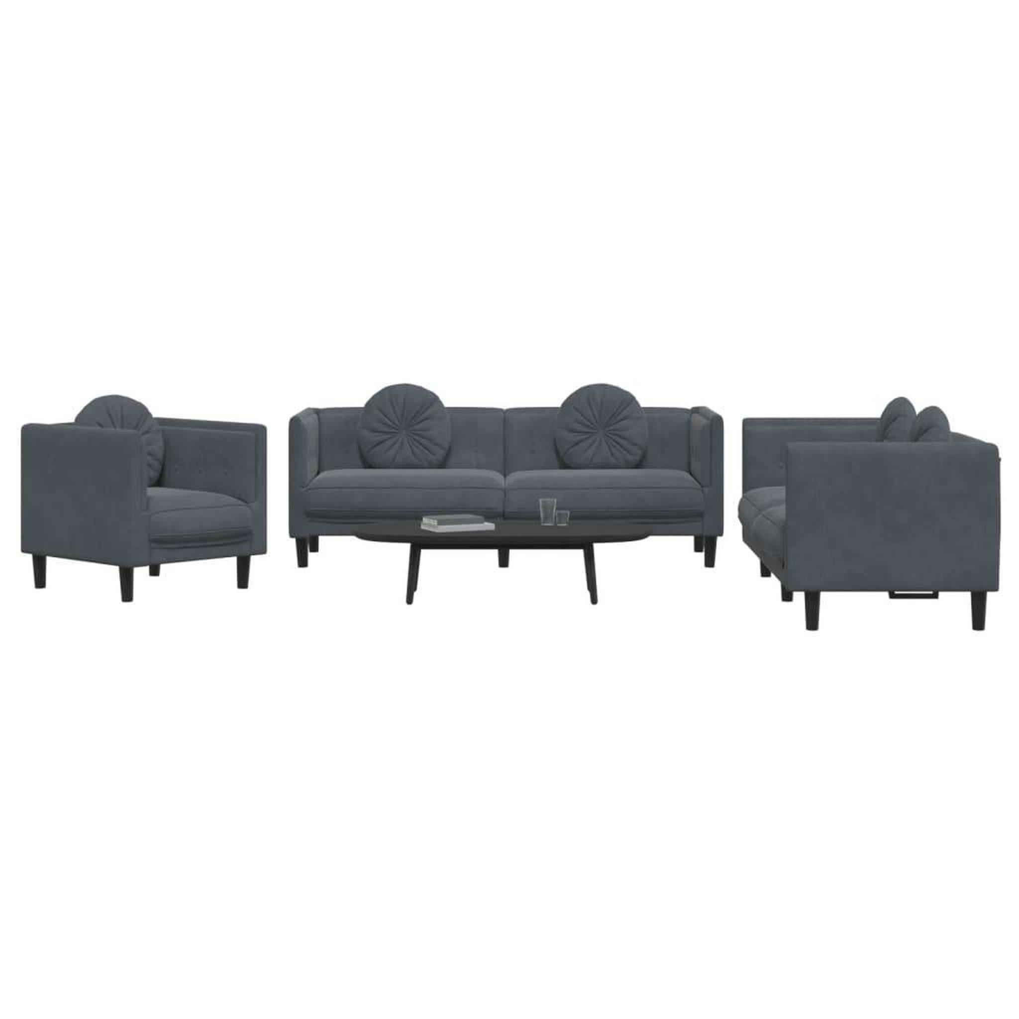 Voir la diapositive 3 : VIDAXL Ensemble de canapes 3 pcs avec coussins gris fonce velours