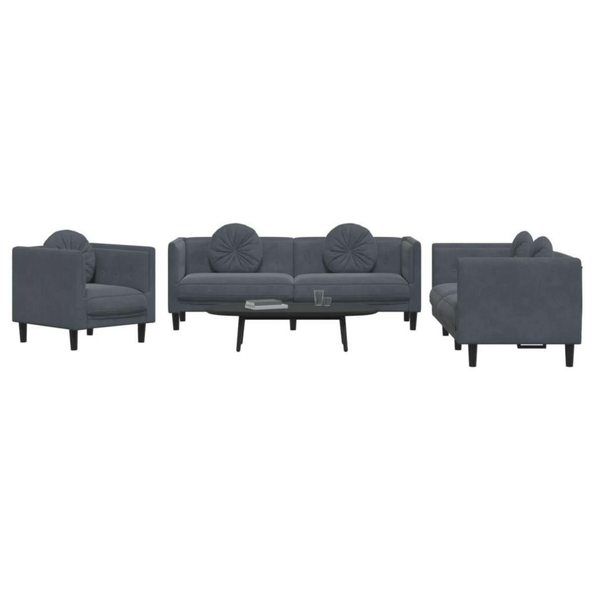 VIDAXL Ensemble de canapes 3 pcs avec coussins gris fonce velours