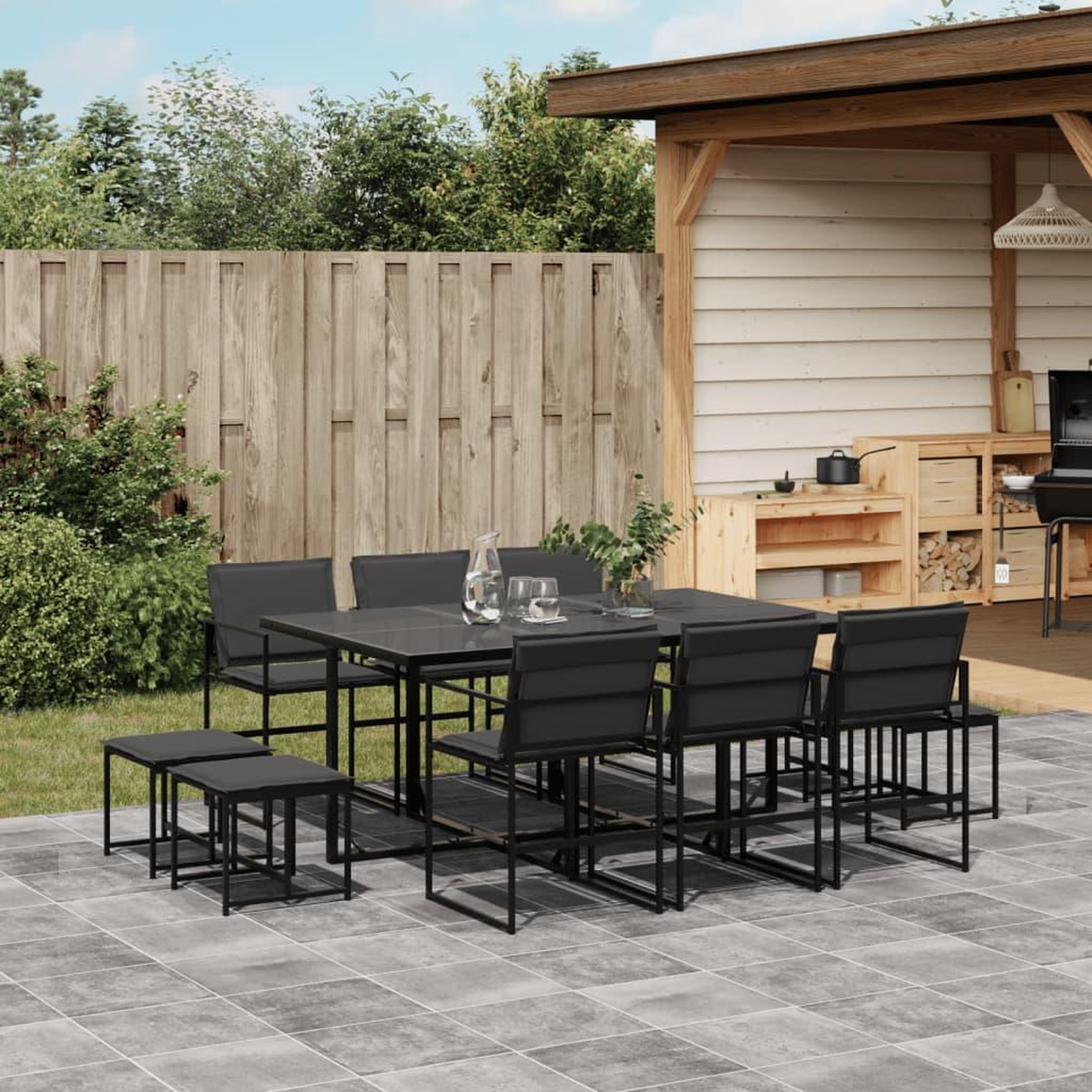 Voir la diapositive 1 : VIDAXL Ensemble a manger de jardin avec coussins 11 pcs noir textilene