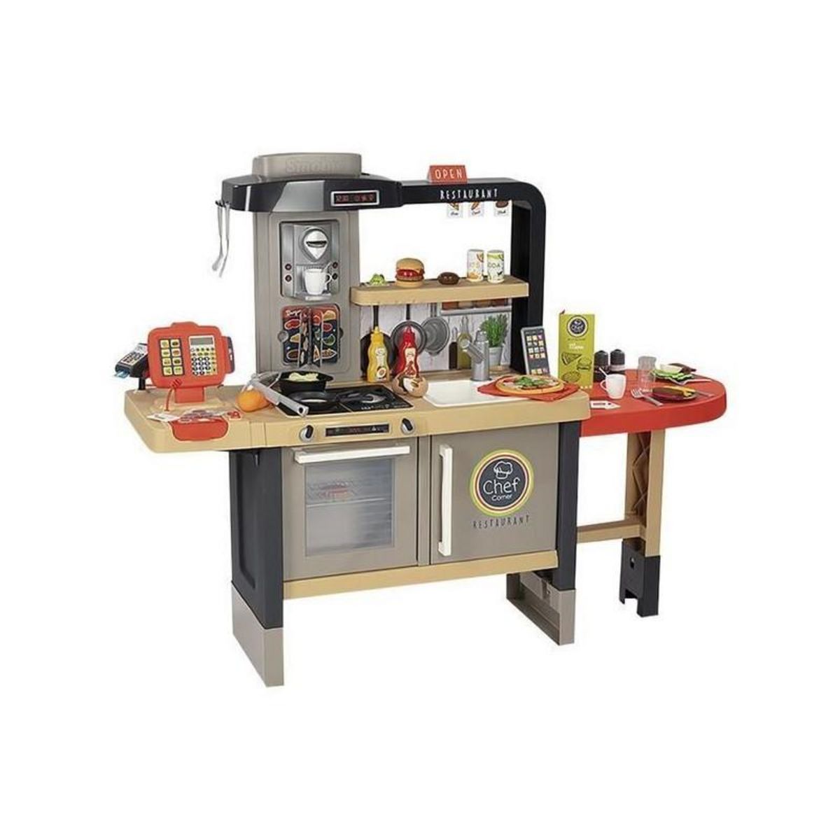 SMOBY Smoby - Cuisine Restaurant Chef - Dînette 3 espaces de jeux - 70 accesoires inclus - L76xH24xP82 - Des 3 ans