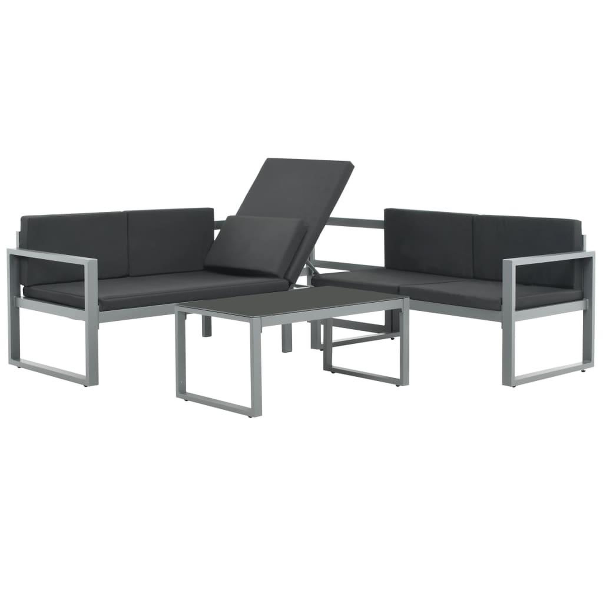 Voir la diapositive 2 : VIDAXL Salon de jardin 3 pcs et coussins aluminium noir