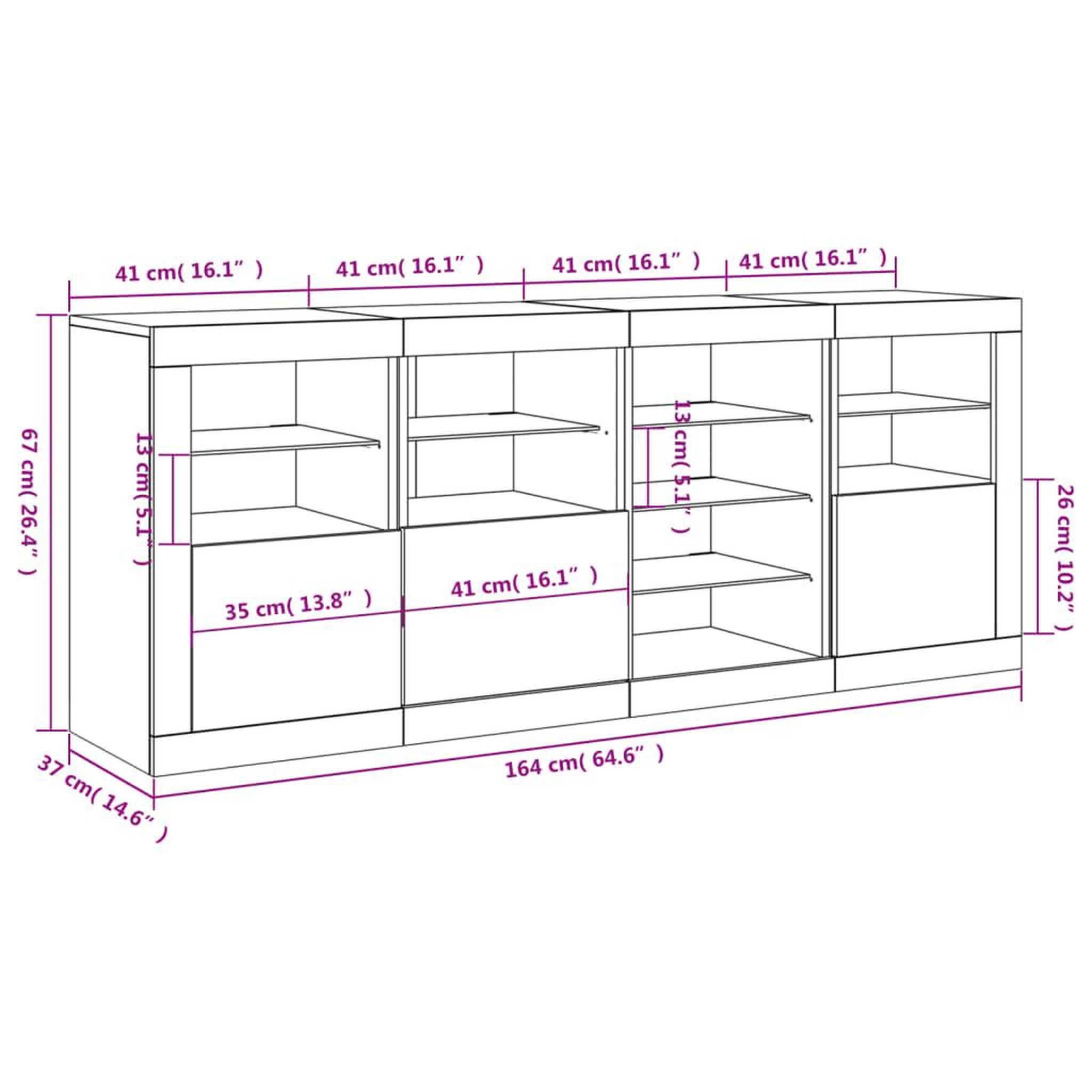 Voir la diapositive 6 : VIDAXL Buffet avec lumieres LED chene sonoma 164x37x67 cm