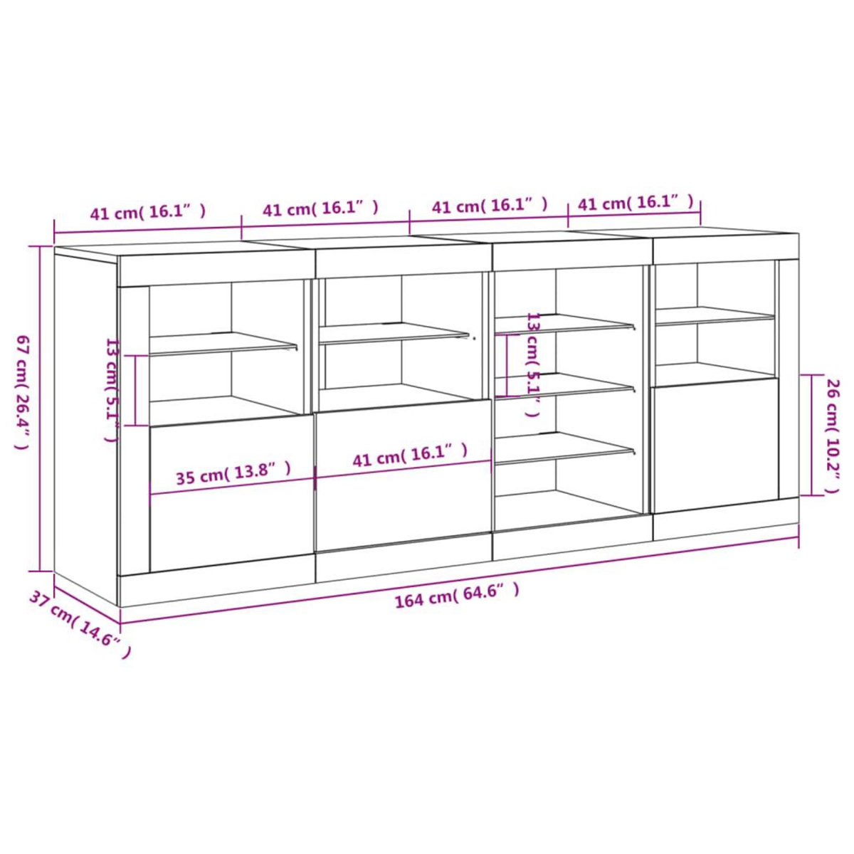 VIDAXL Buffet avec lumieres LED chene sonoma 164x37x67 cm