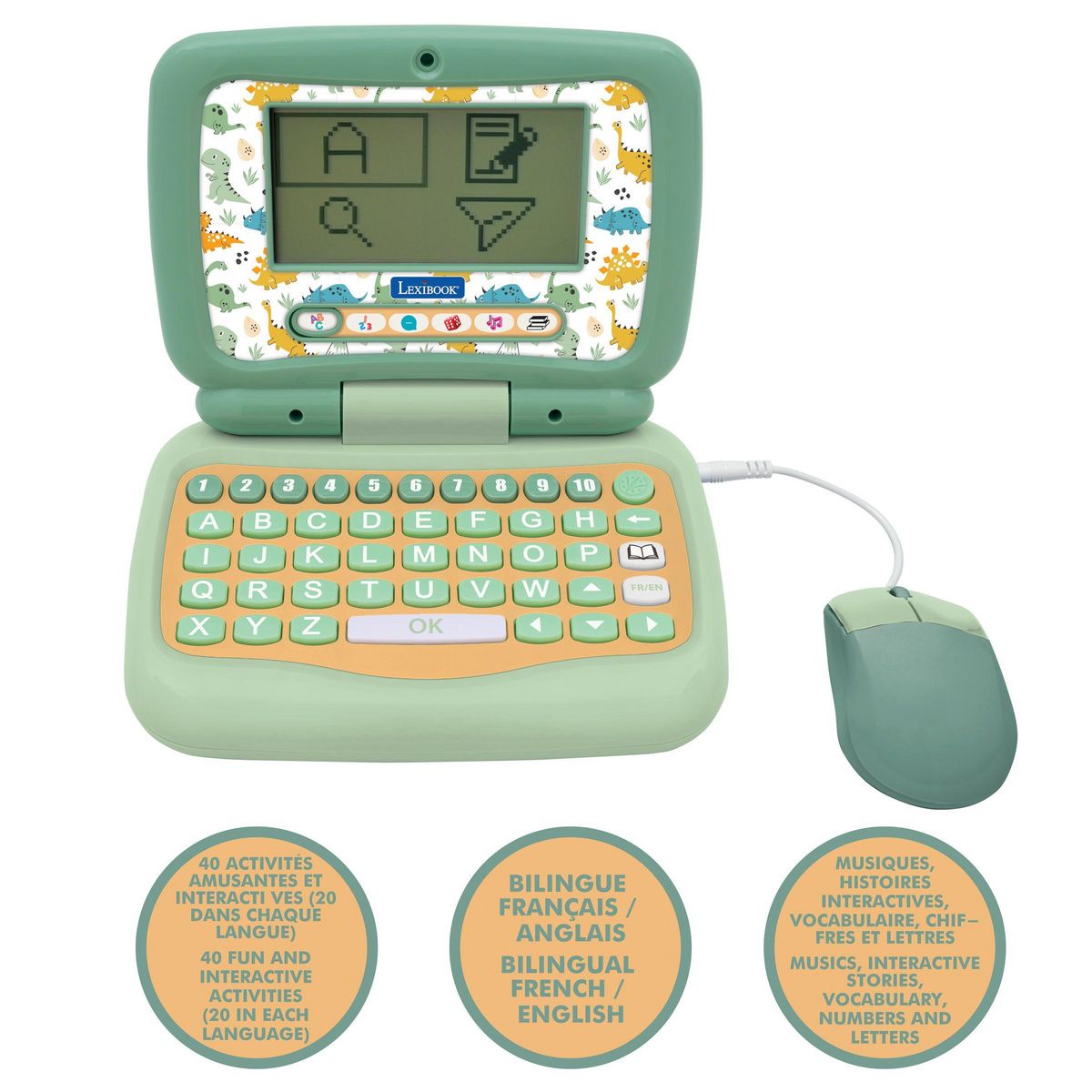 Lexibook Mon premier ordinateur éducatif bilingue dinosaure (EN/FR)