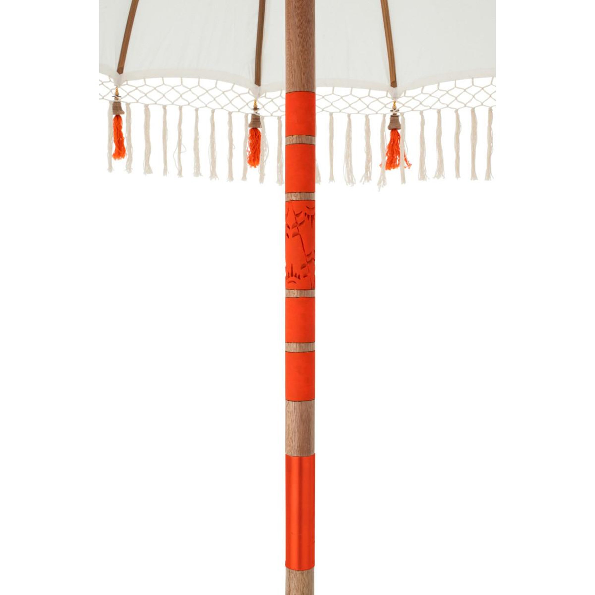 Voir la diapositive 5 : J-LINE Parasol rond à franges  flavie  180cm écru & orange