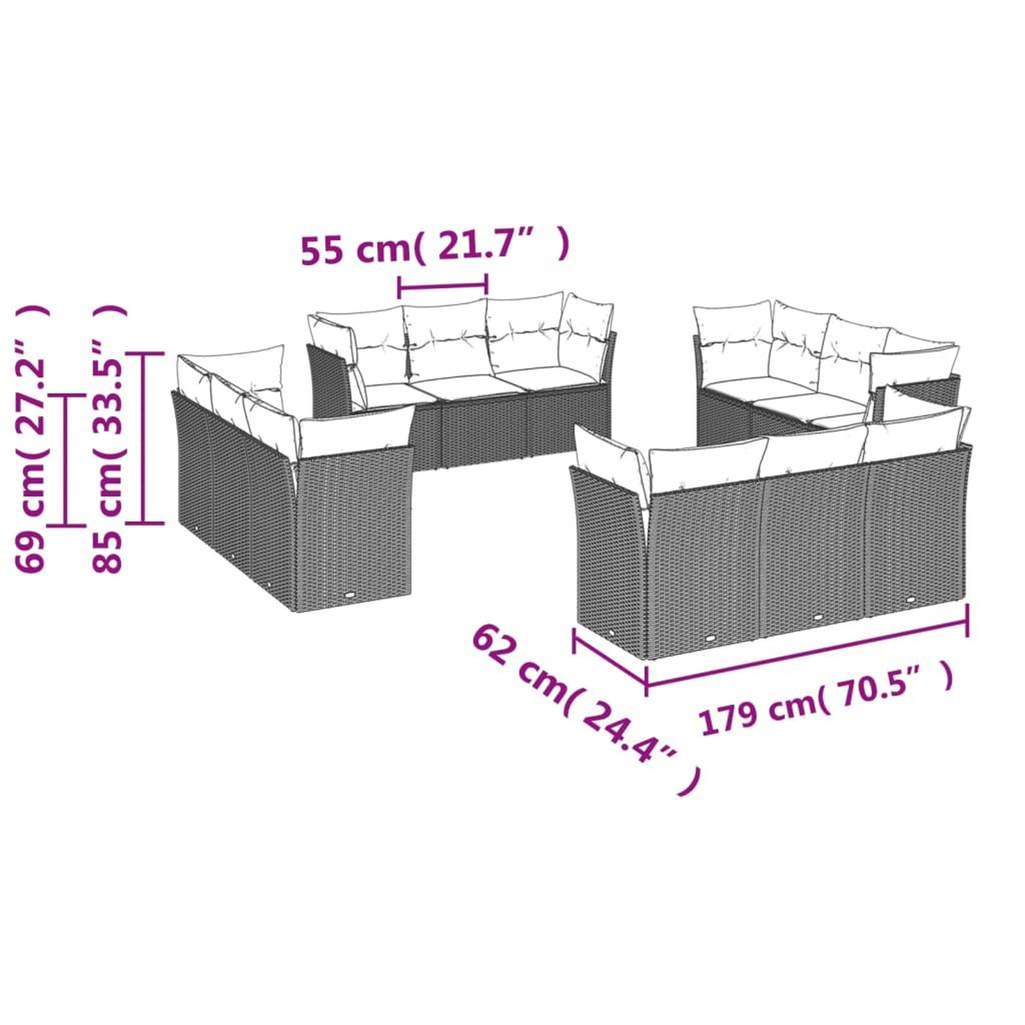 Voir la diapositive 3 : VIDAXL Salon de jardin 12 pcs avec coussins noir resine tressee