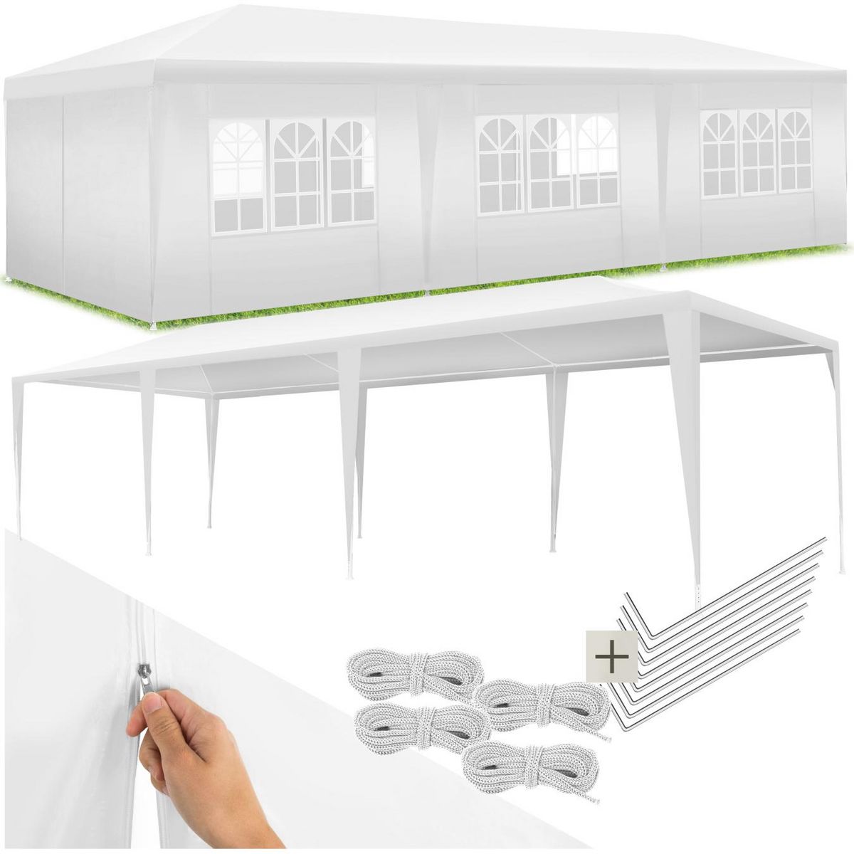 tectake Pavillon 9 x 3 m en système emboîtable blanc