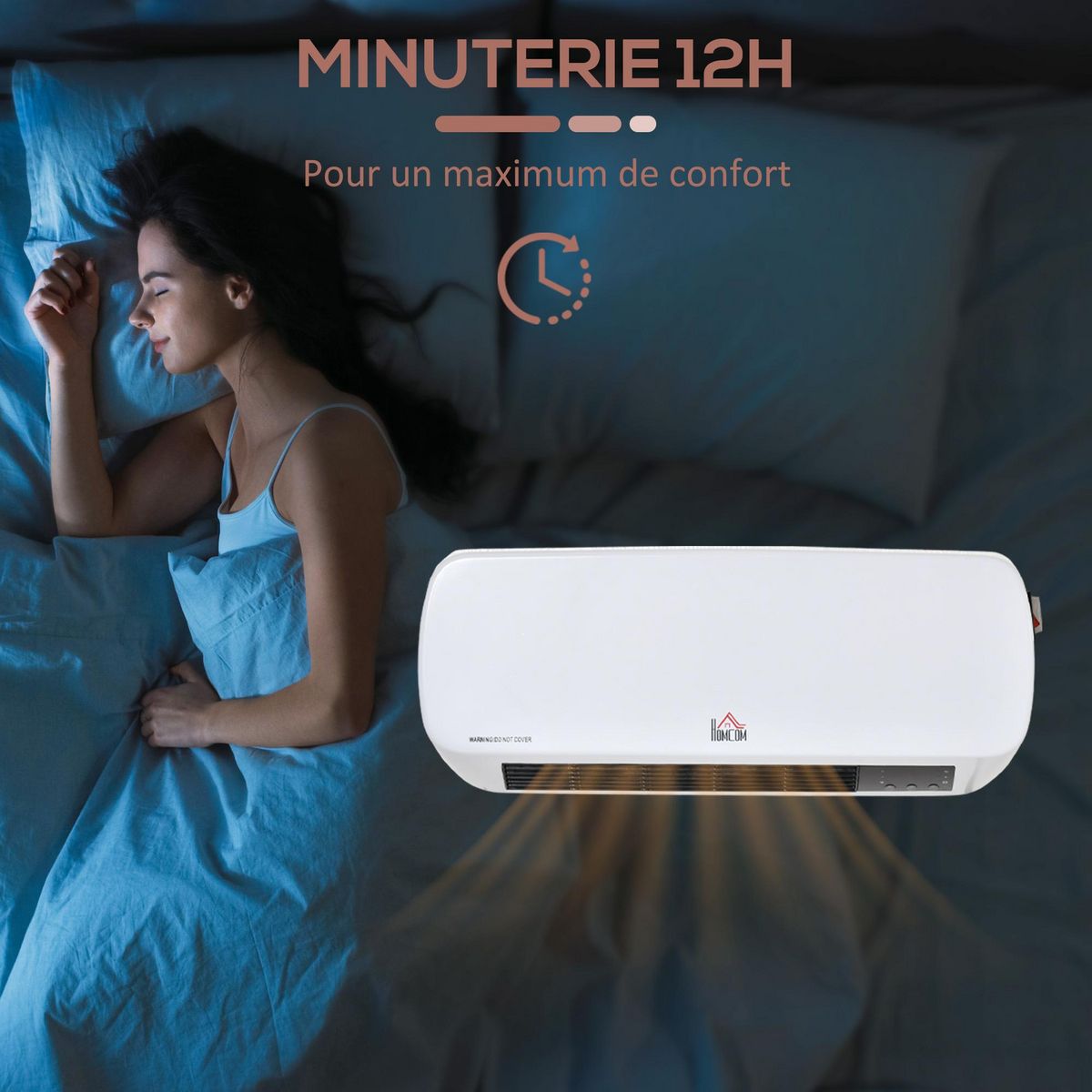 HOMCOM Radiateur mural soufflant 2000 W - chauffage céramique PTC - 3 niveaux de puissance - télécommande incluse blanc noir