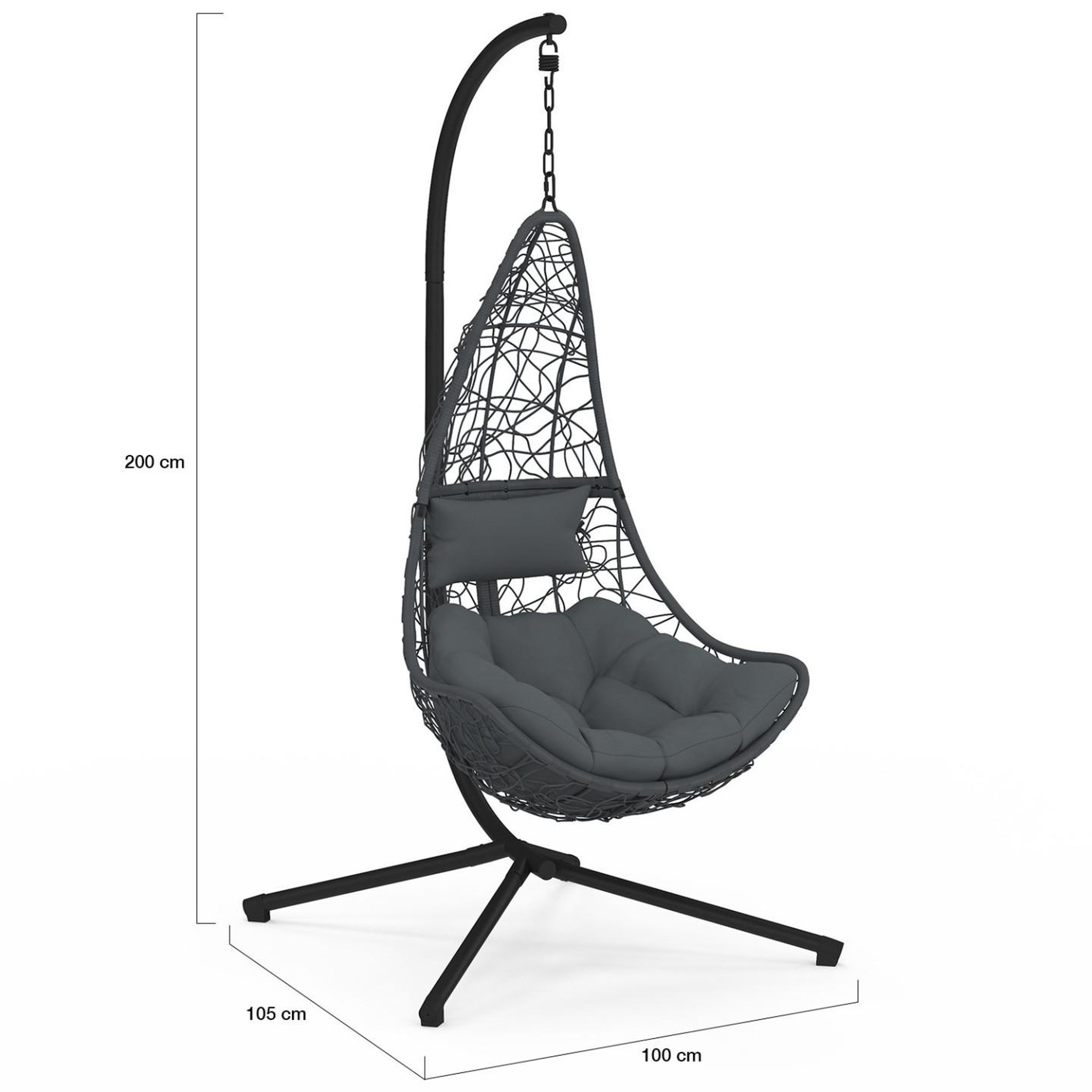 Voir la diapositive 4 : ID MARKET Fauteuil demi-lune suspendu ajouré effet rotin gris avec coussin gris