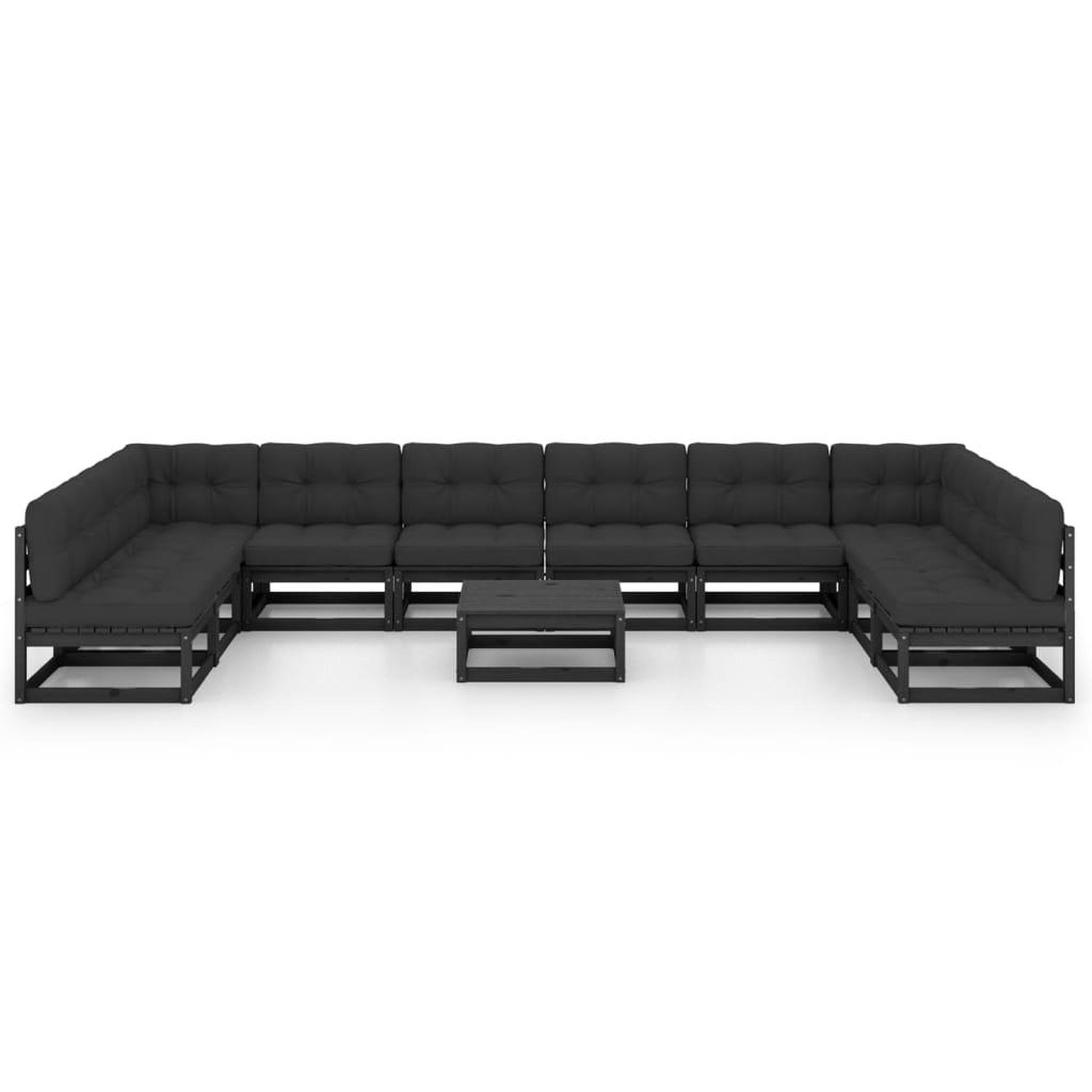 Voir la diapositive 3 : VIDAXL Salon de jardin 11 pcs avec coussins Noir Bois de pin massif