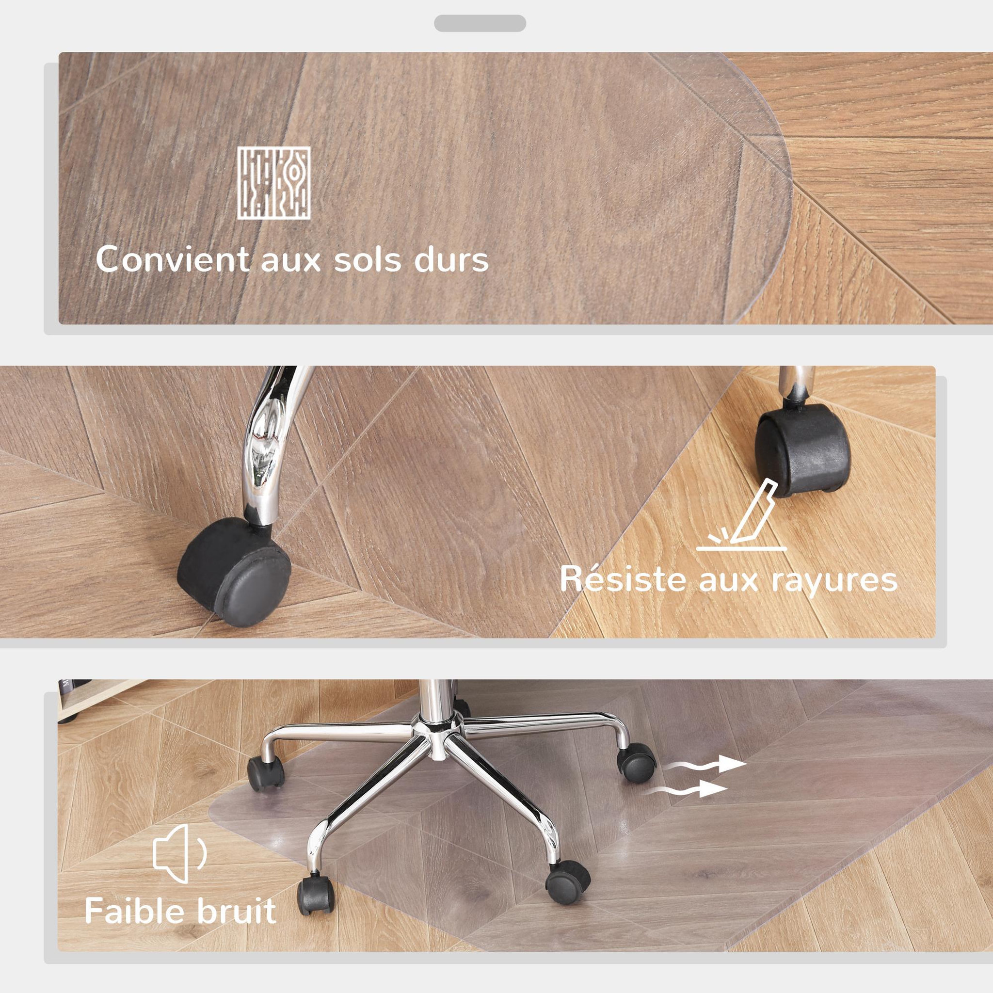 Voir la diapositive 6 : HOMCOM Tapis protège-sol pour chaise de bureau - tapis de protection de sol - tapis de chaise dim. 120L x 90l cm ép. 1,5 mm - PVC transparent