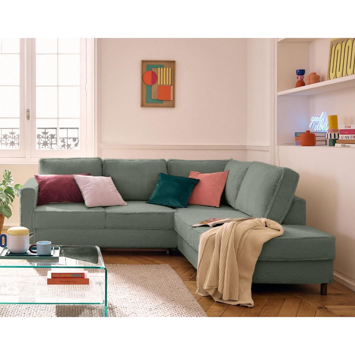 LISA DESIGN Jake - canapé d'angle droit 5 places convertible en fausse fourrure