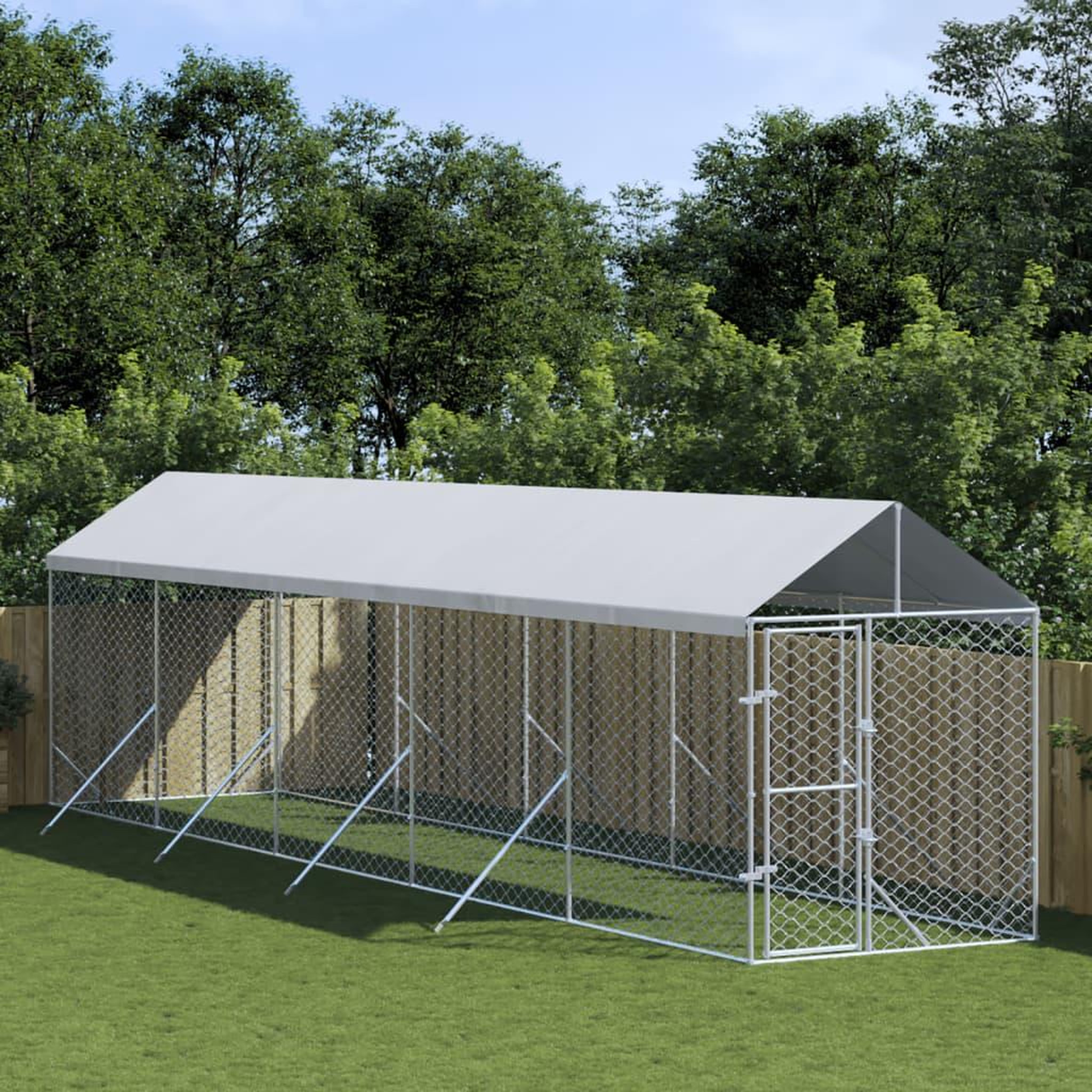 VIDAXL Chenil d'exterieur pour chiens avec toit argente 2x10x2,5 m