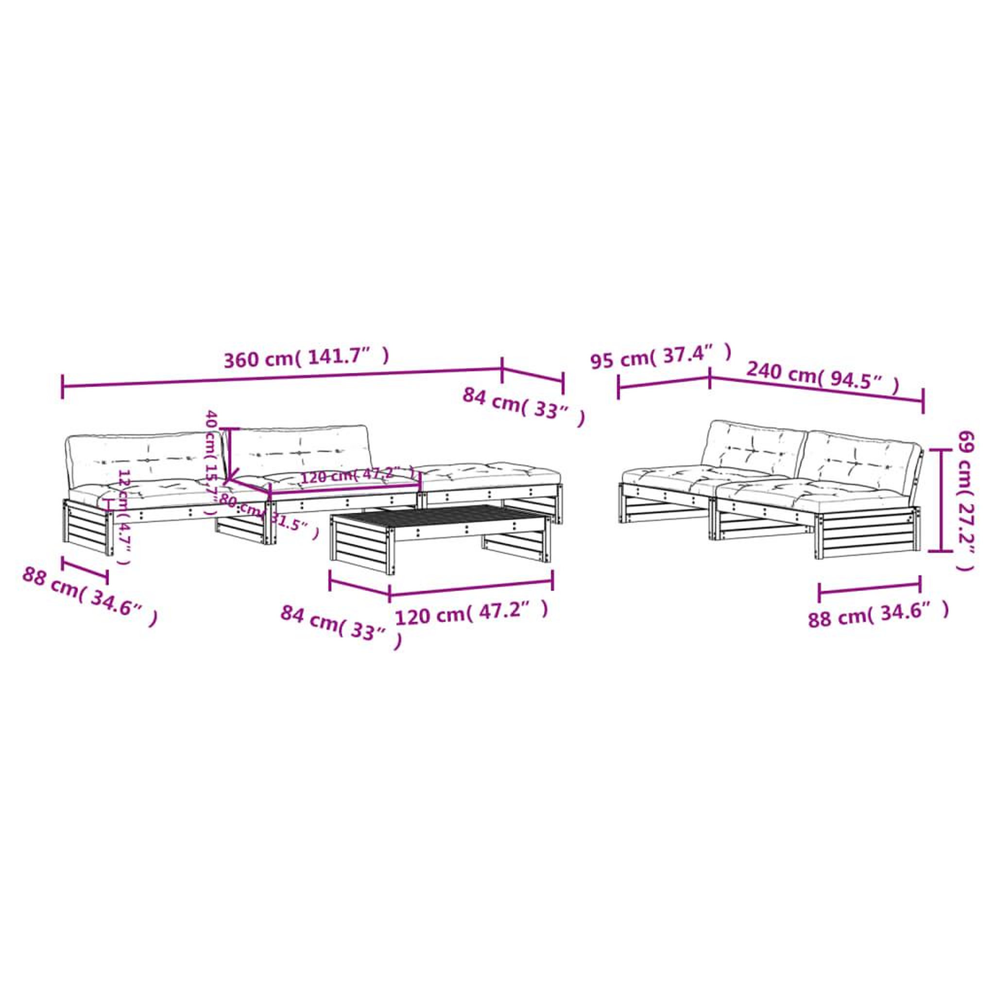 Voir la diapositive 6 : VIDAXL Salon de jardin 6 pcs avec coussins bois de pin impregne