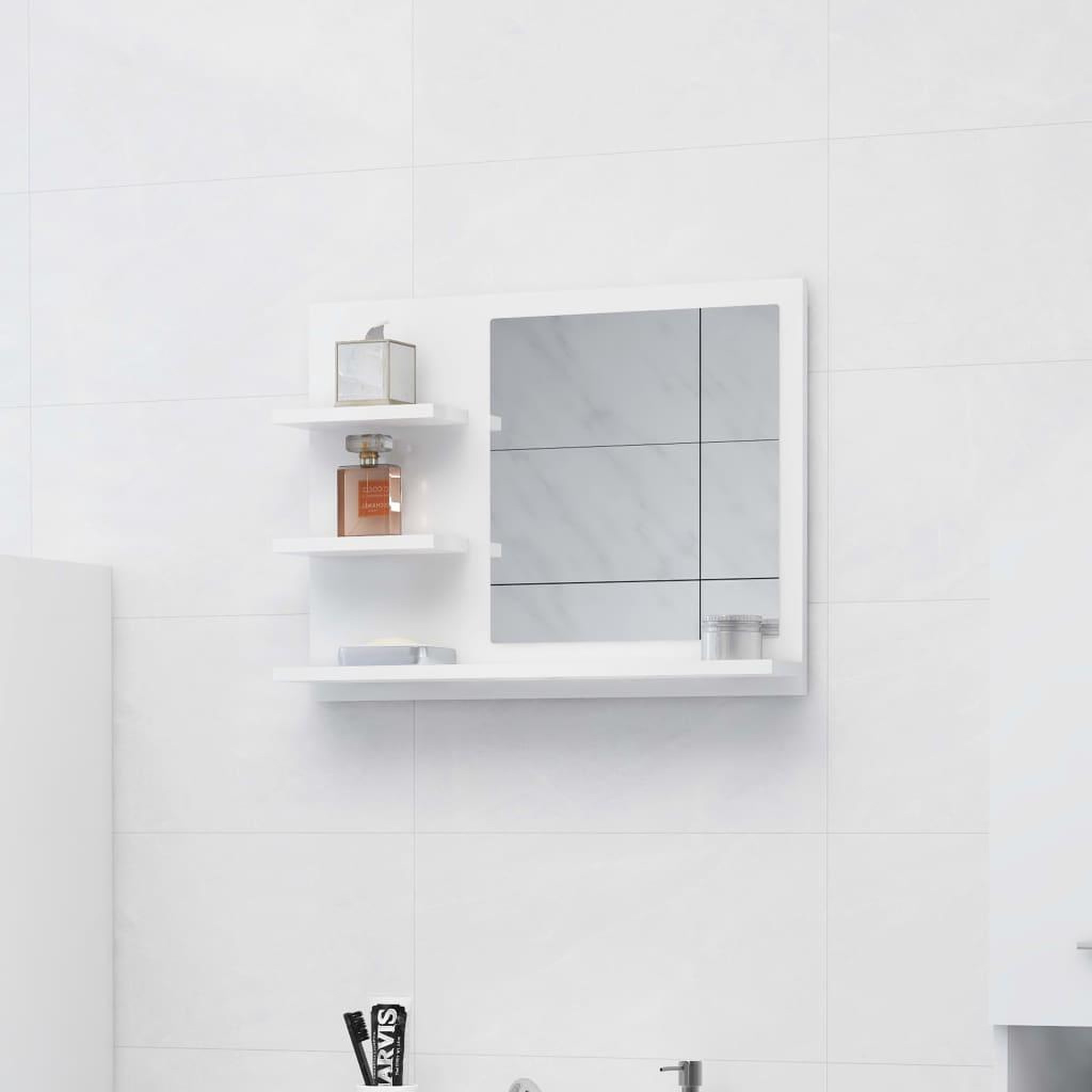 Voir la diapositive 1 : VIDAXL Miroir de salle de bain blanc brillant bois d'ingenierie