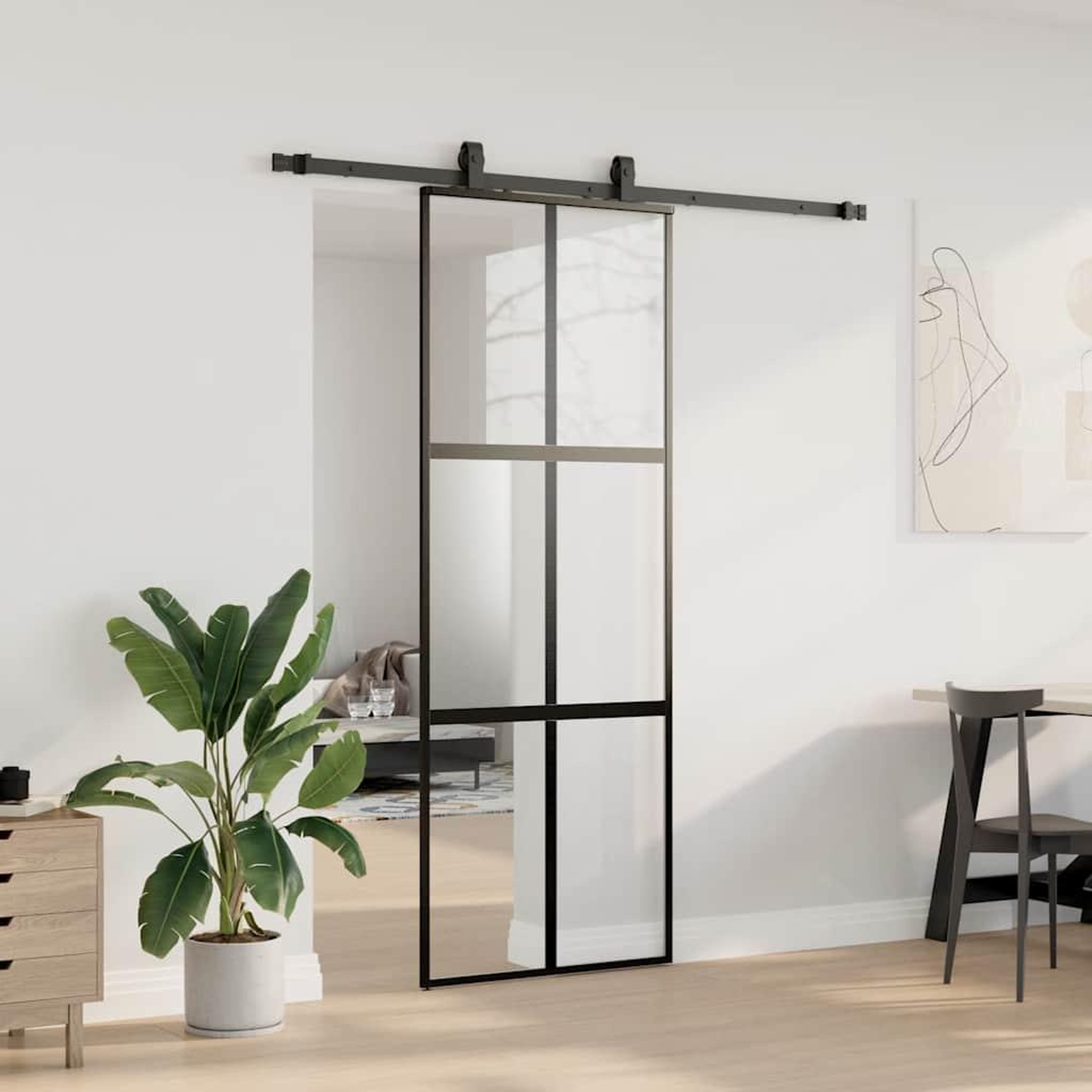 Voir la diapositive 3 : VIDAXL Porte coulissante kit quincaillerie noir 76x205 cm verre trempe