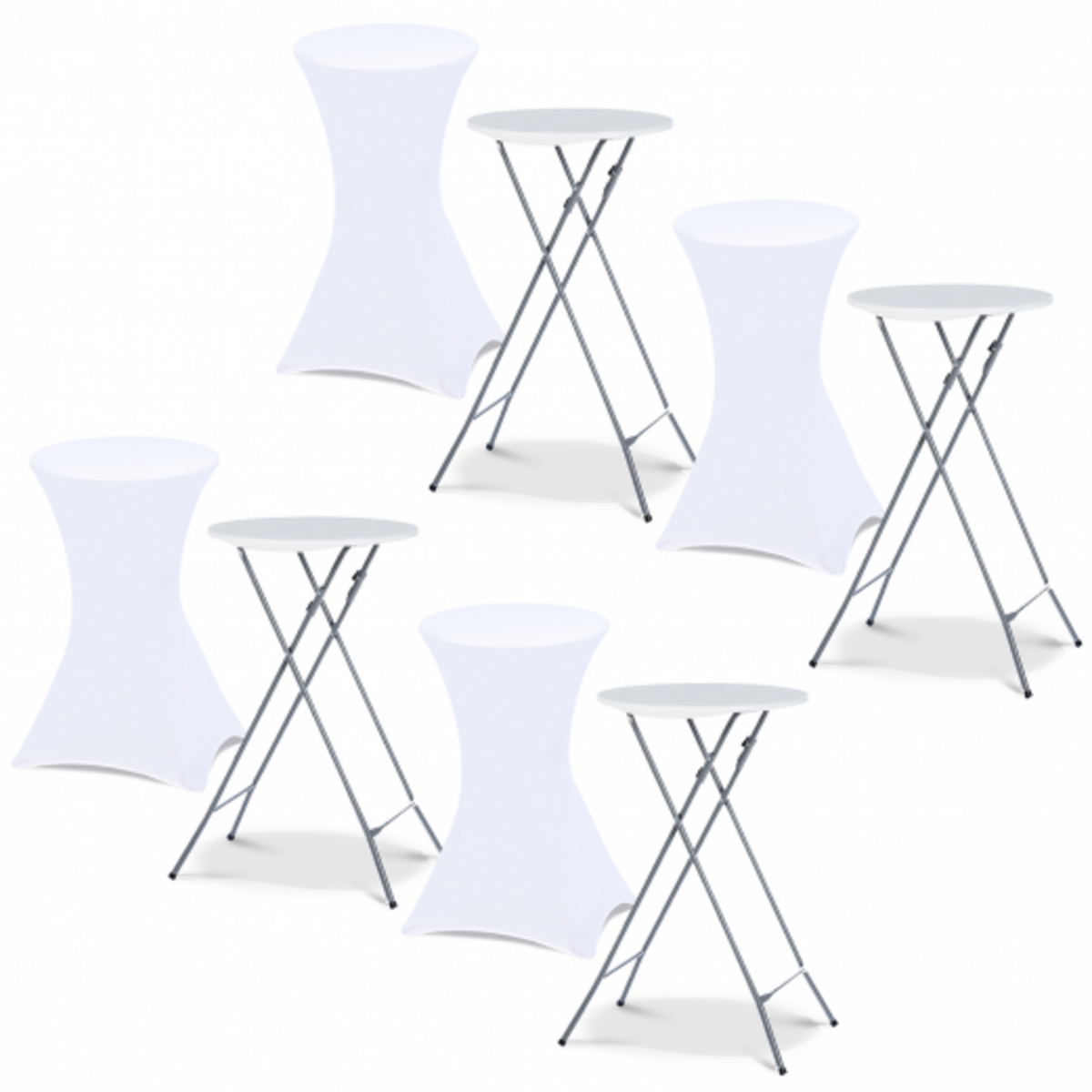 ID MARKET Lot de 4 tables hautes pliantes 105 CM et 4 housses blanches