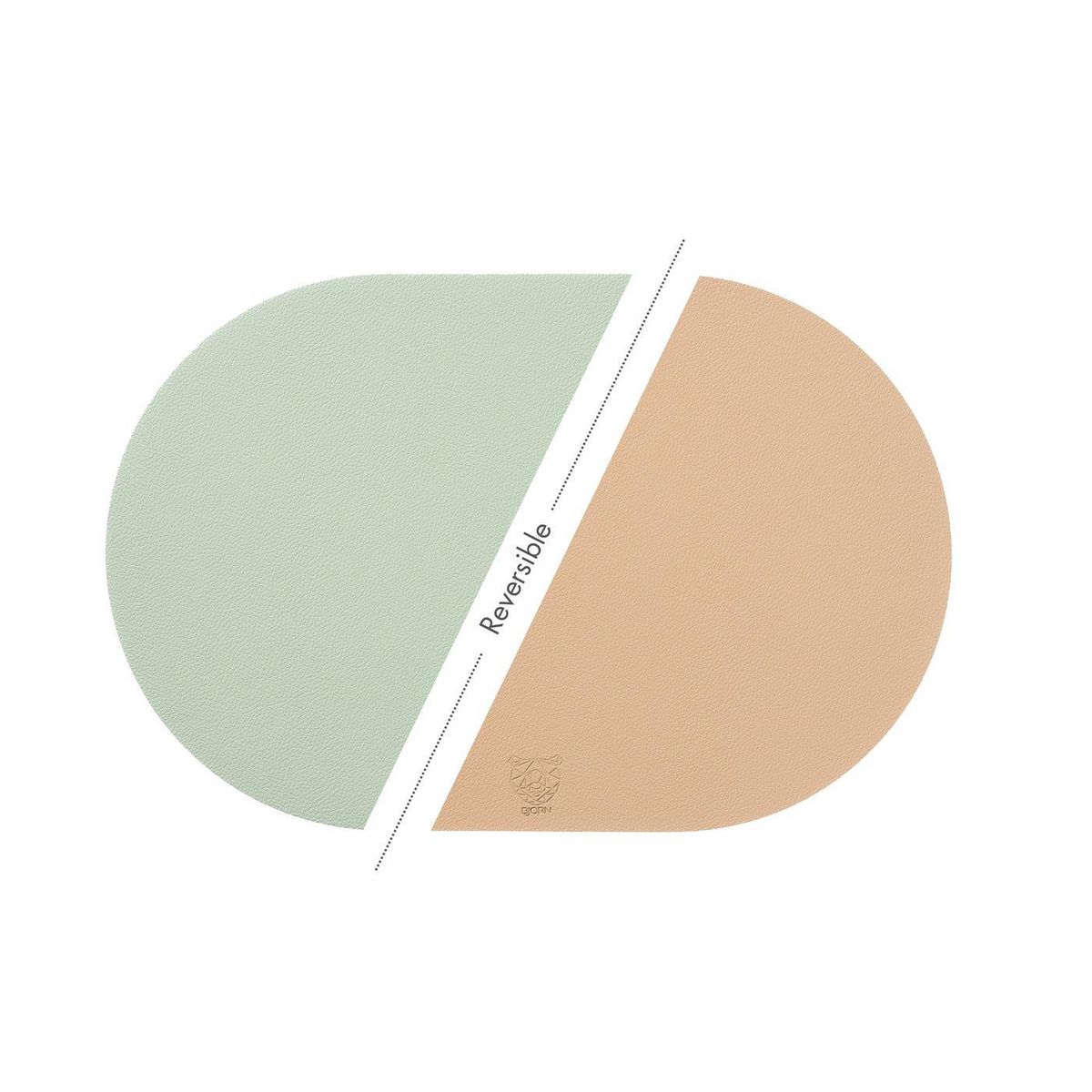 BJORN Set de table ovale réversible - 6 pièces - Cuir recyclé rose pâle et vert pâle