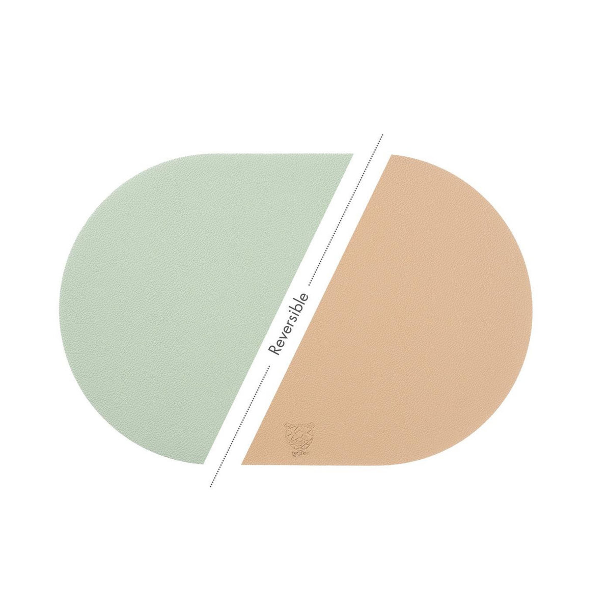 BJORN Set de table ovale réversible - 6 pièces - Cuir recyclé rose pâle et vert pâle