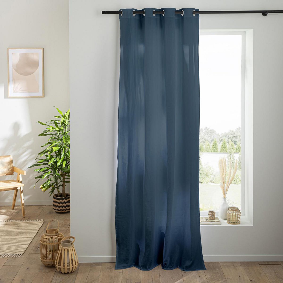 FUTURE HOME Rideau uni en gaze de coton oeillets à l'unité 140x260cm