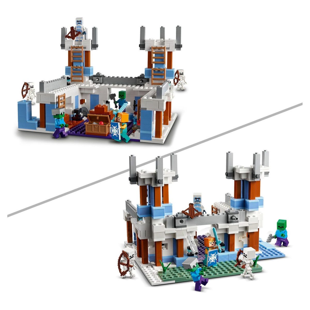 LEGO Minecraft 21186 Le Château de Glace, Jouet avec Figurines de Squelette et Zombie