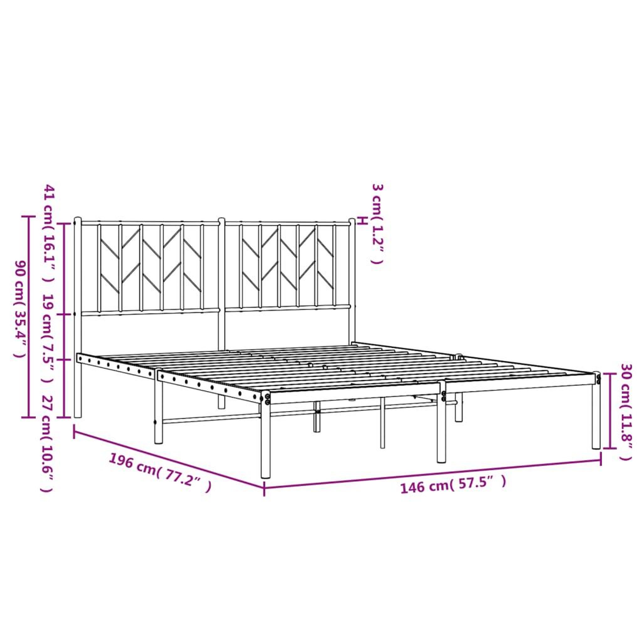 Voir la diapositive 6 : VIDAXL Cadre de lit metal sans matelas et tete de lit blanc 140x190 cm
