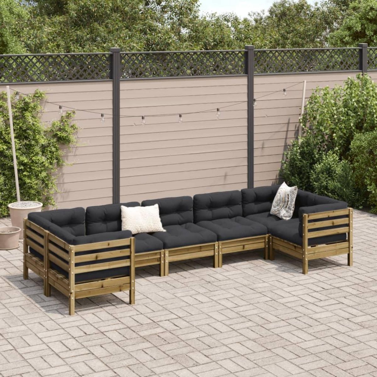VIDAXL Salon de jardin 7 pcs avec coussins bois de pin impregne