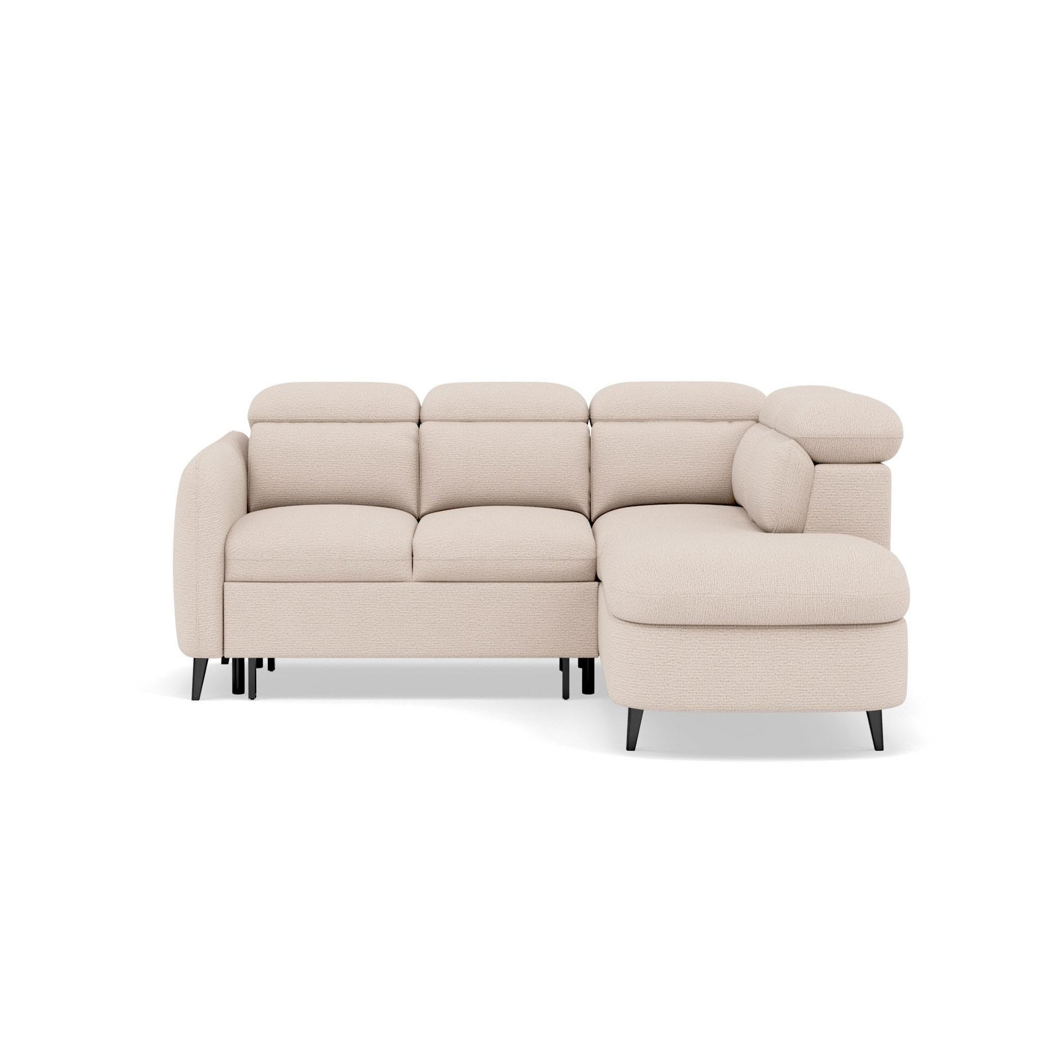 BEST MOBILIER Opaline - canapé d'angle droit 5 places convertible avec têtières et coffre en tissu texturé. Coloris disponibles : Beige