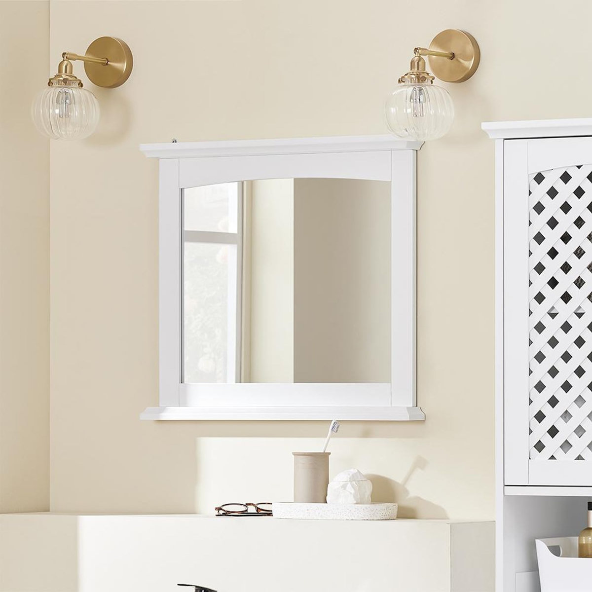 SOBUY Miroir mural avec étagère Blanc 60x3.5x53.5cm BZR212-W