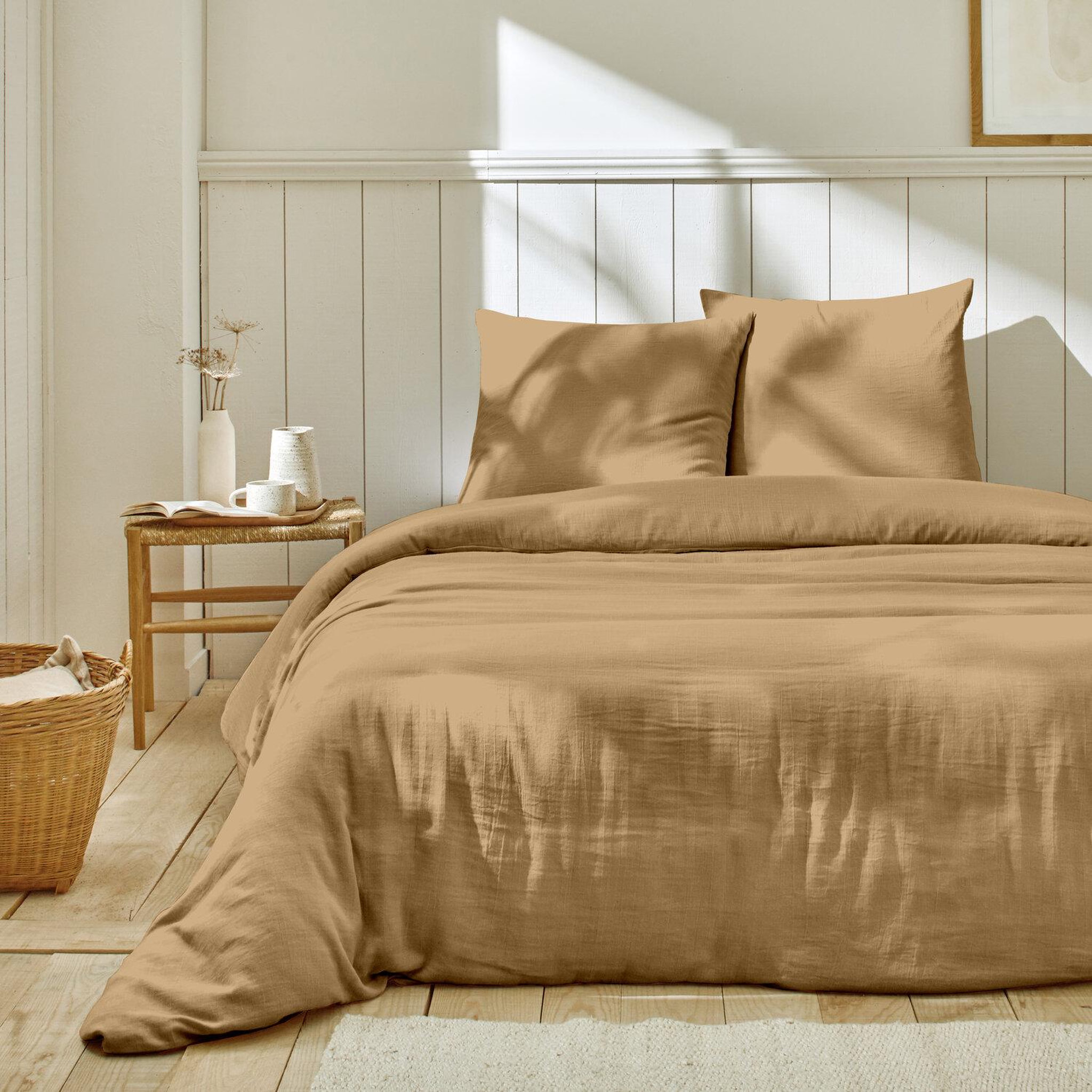 Voir la diapositive 1 : Home collection Parure housse de couette en gaze de coton - rose