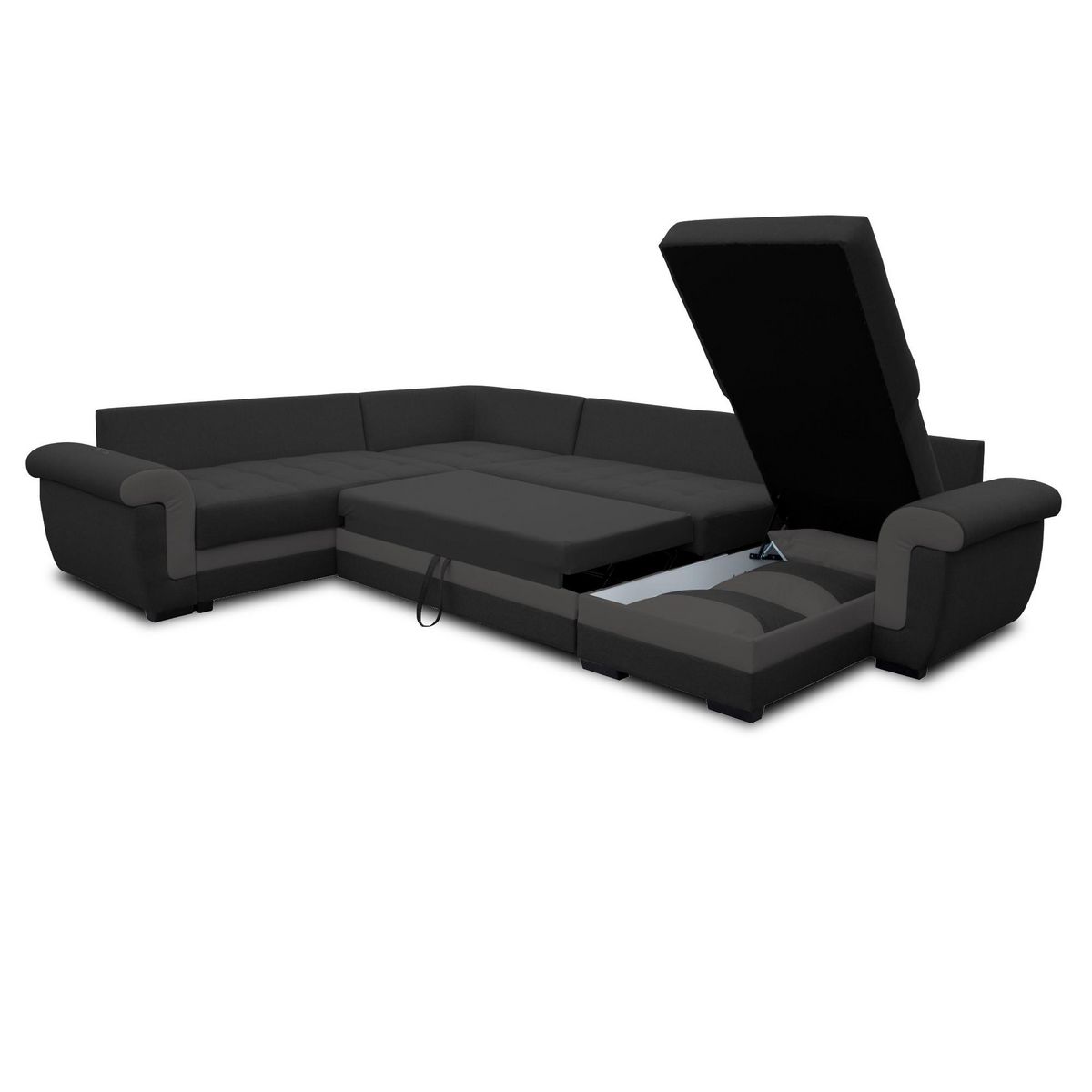 BEST MOBILIER Henry - canapé panoramique d'angle réversible - 7 places - convertible avec coffre - en tissu et pu