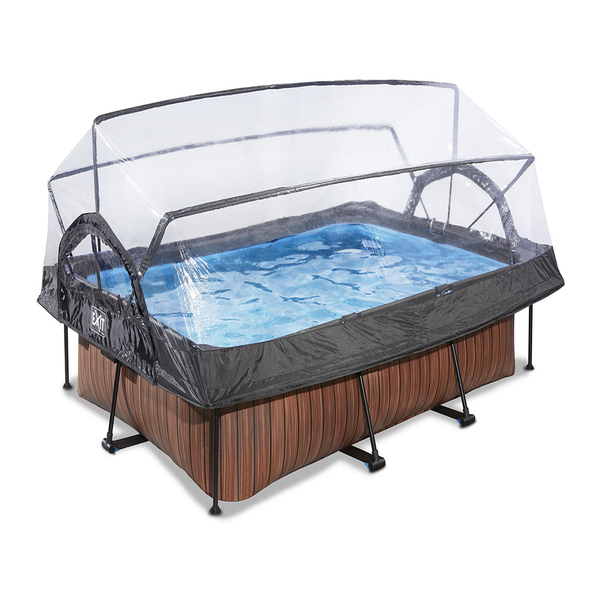 Voir la diapositive 2 : EXIT TOYS Piscine tubulaire Wood rectangulaire 2,20 x 1,50 x 0,65 m avec dôme - Exit Toys